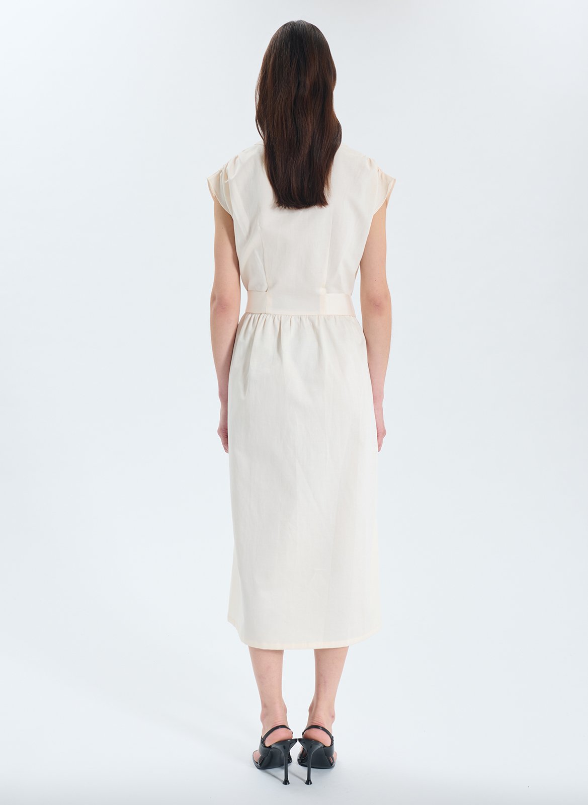 Robe midi col v ZAPA Blanc