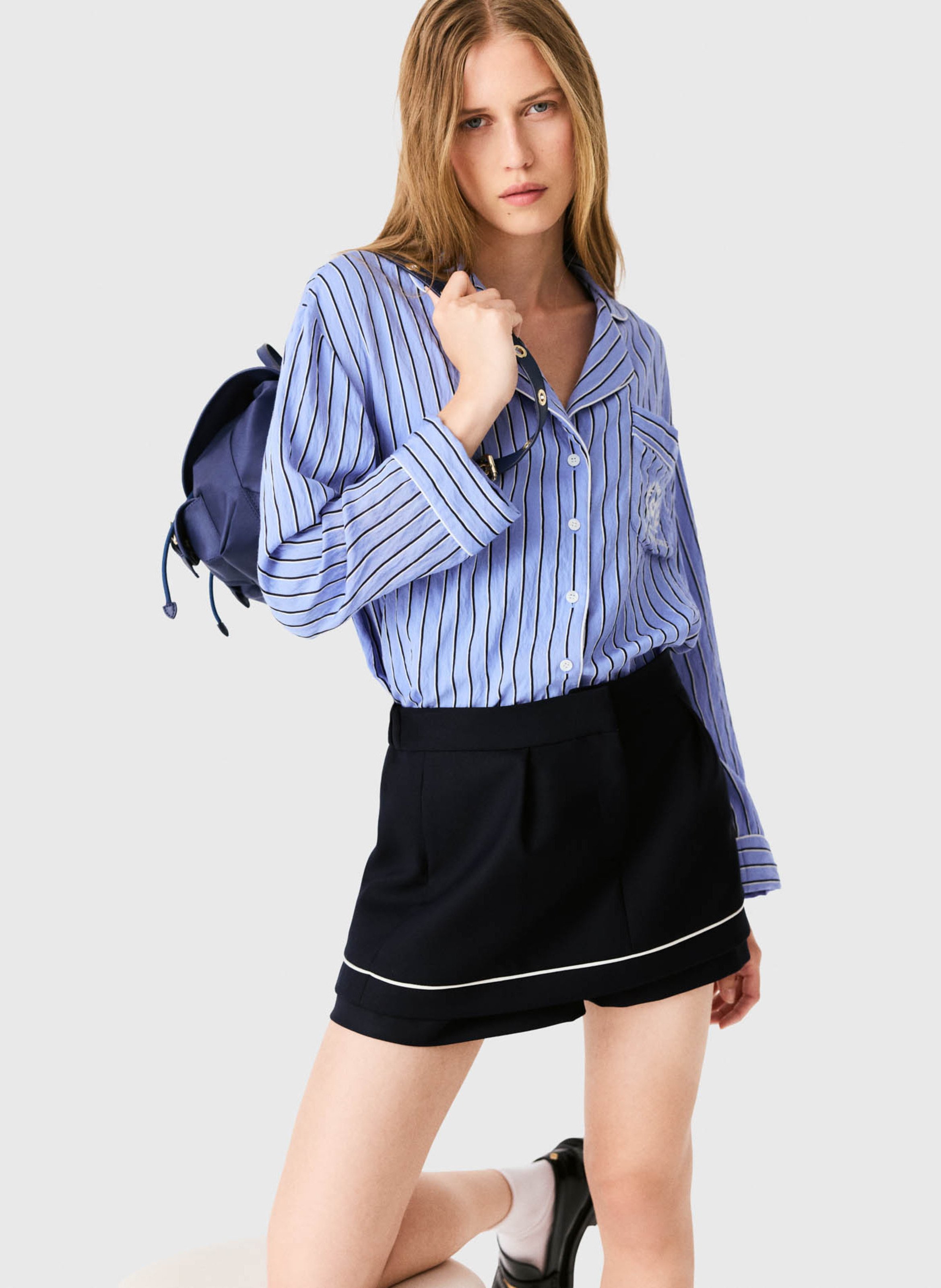 Rechte gestreepte blouse met losse pasvorm MAJE Blauw