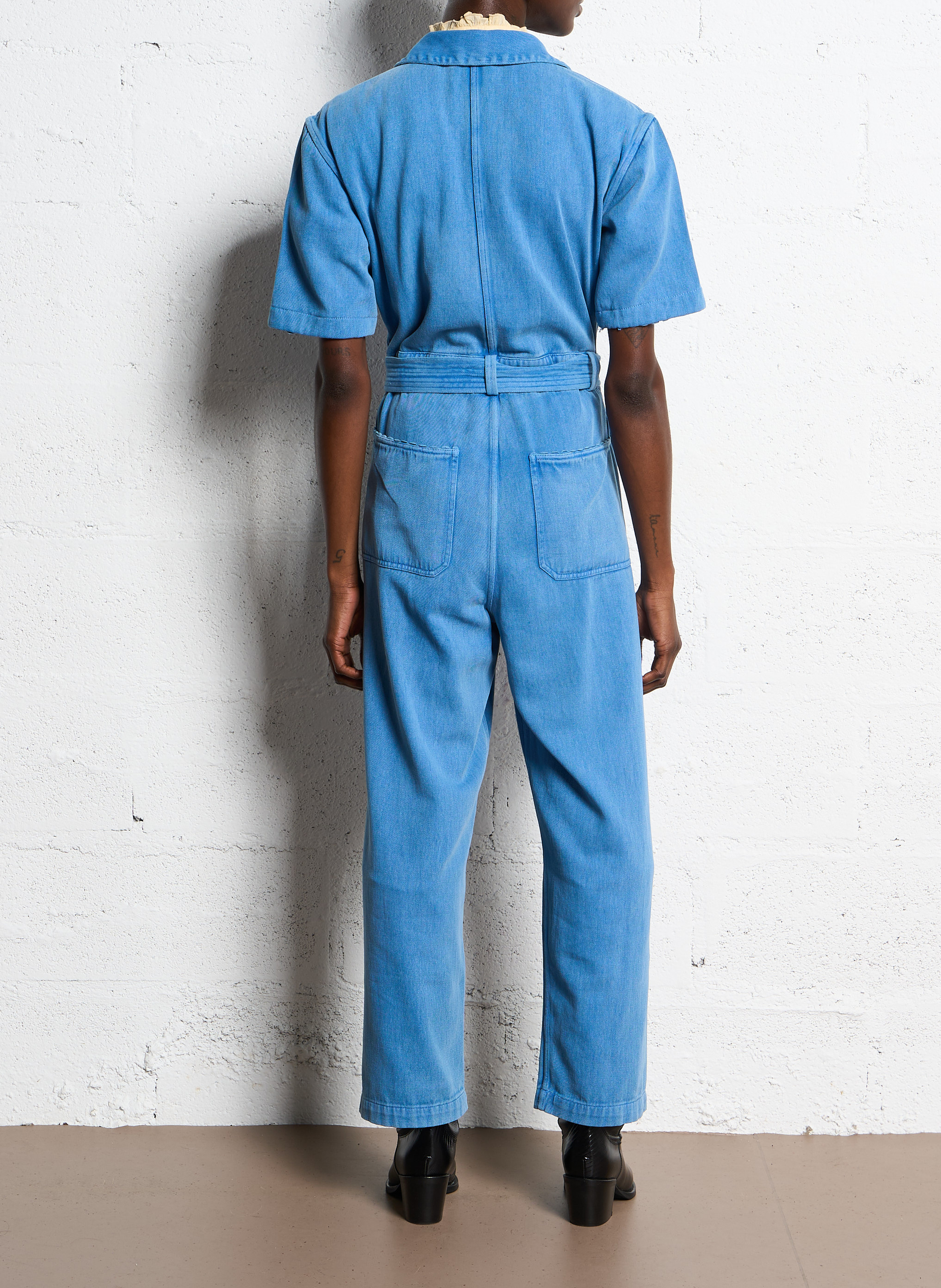 Denim jumpsuit with tailored collar LOUISE MISHA Blue