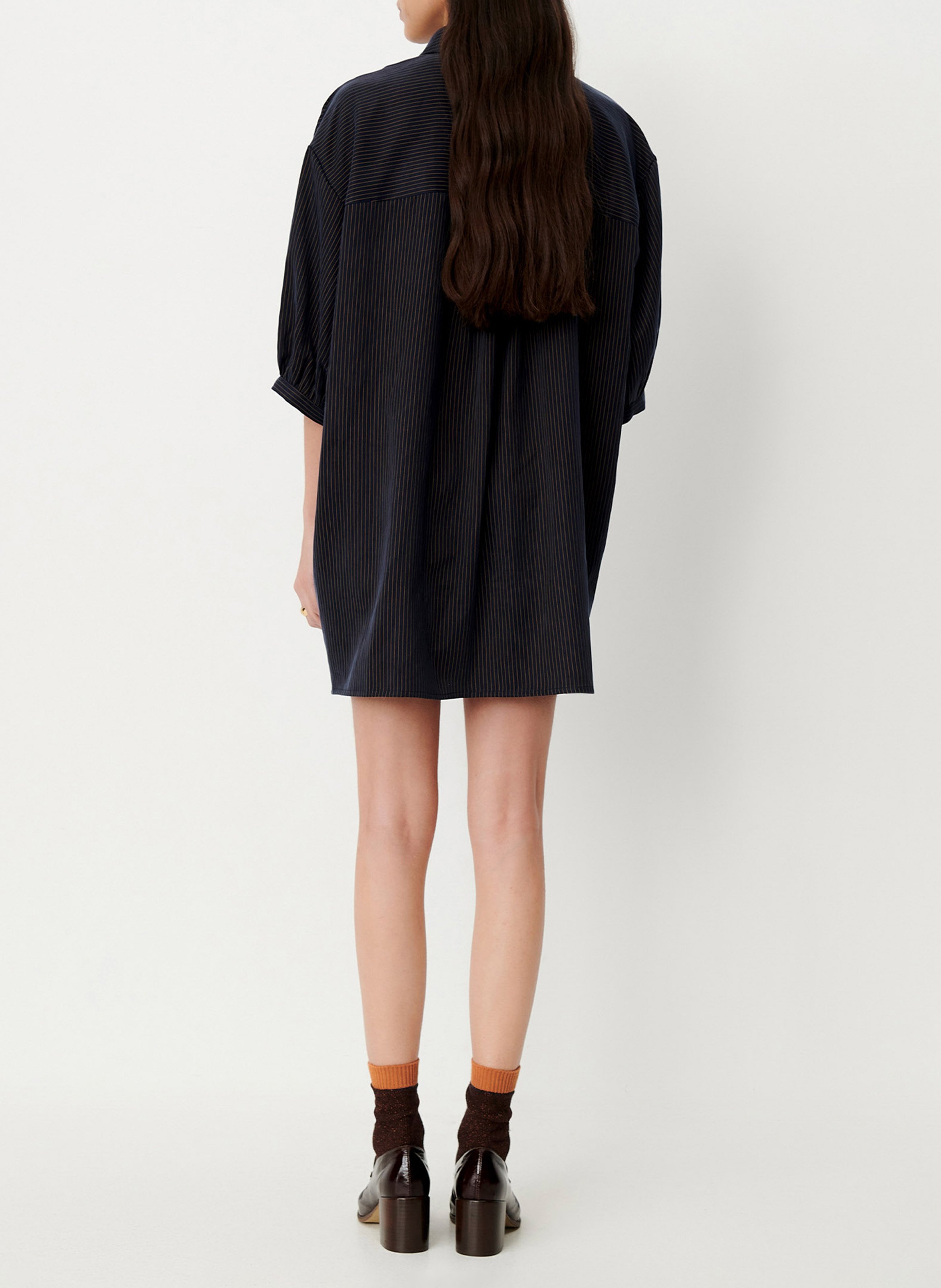 Short straight dress with classic striped collar SESSUN Blue