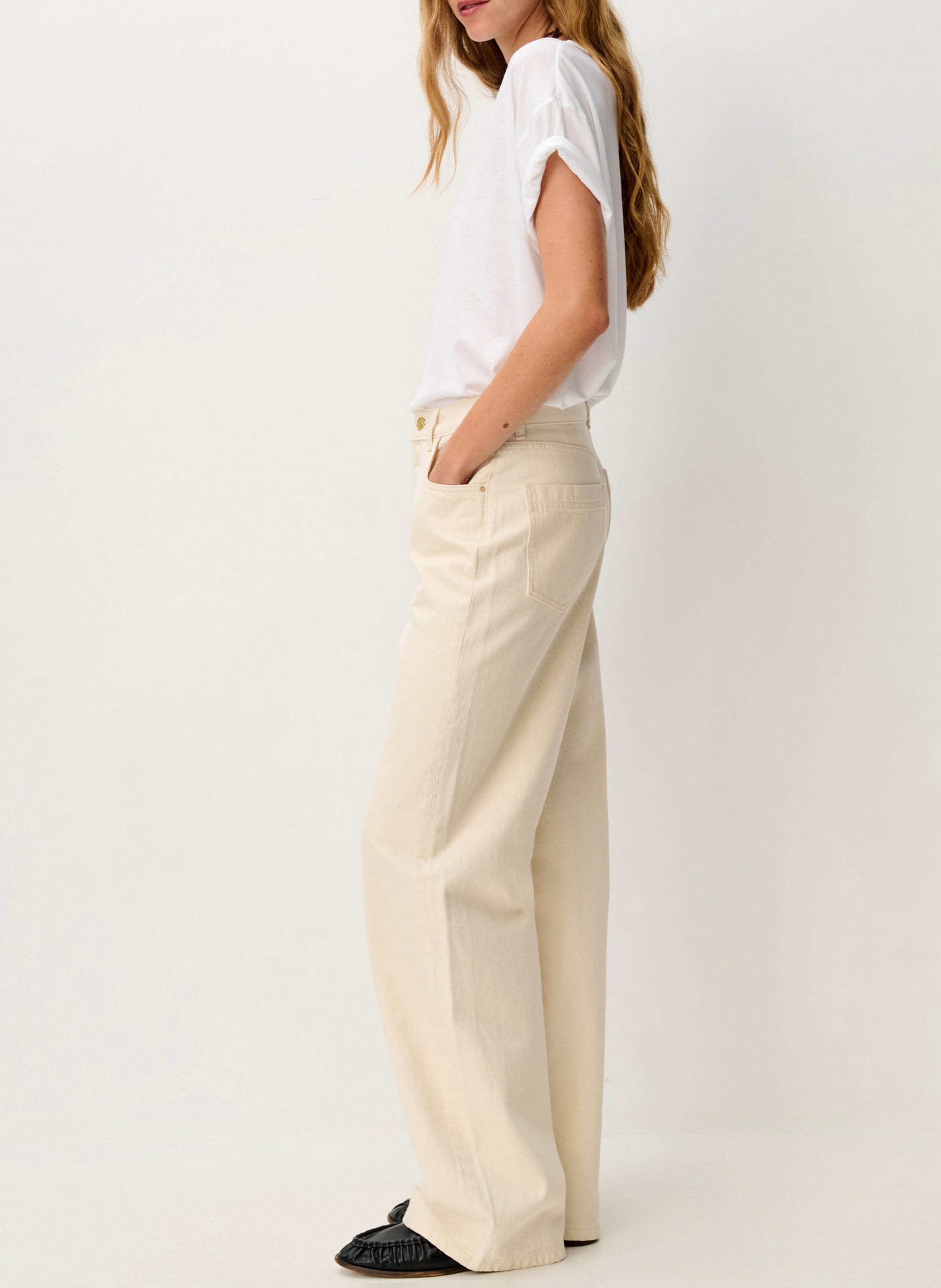 High-rise plain straight jeans SESSUN Beige