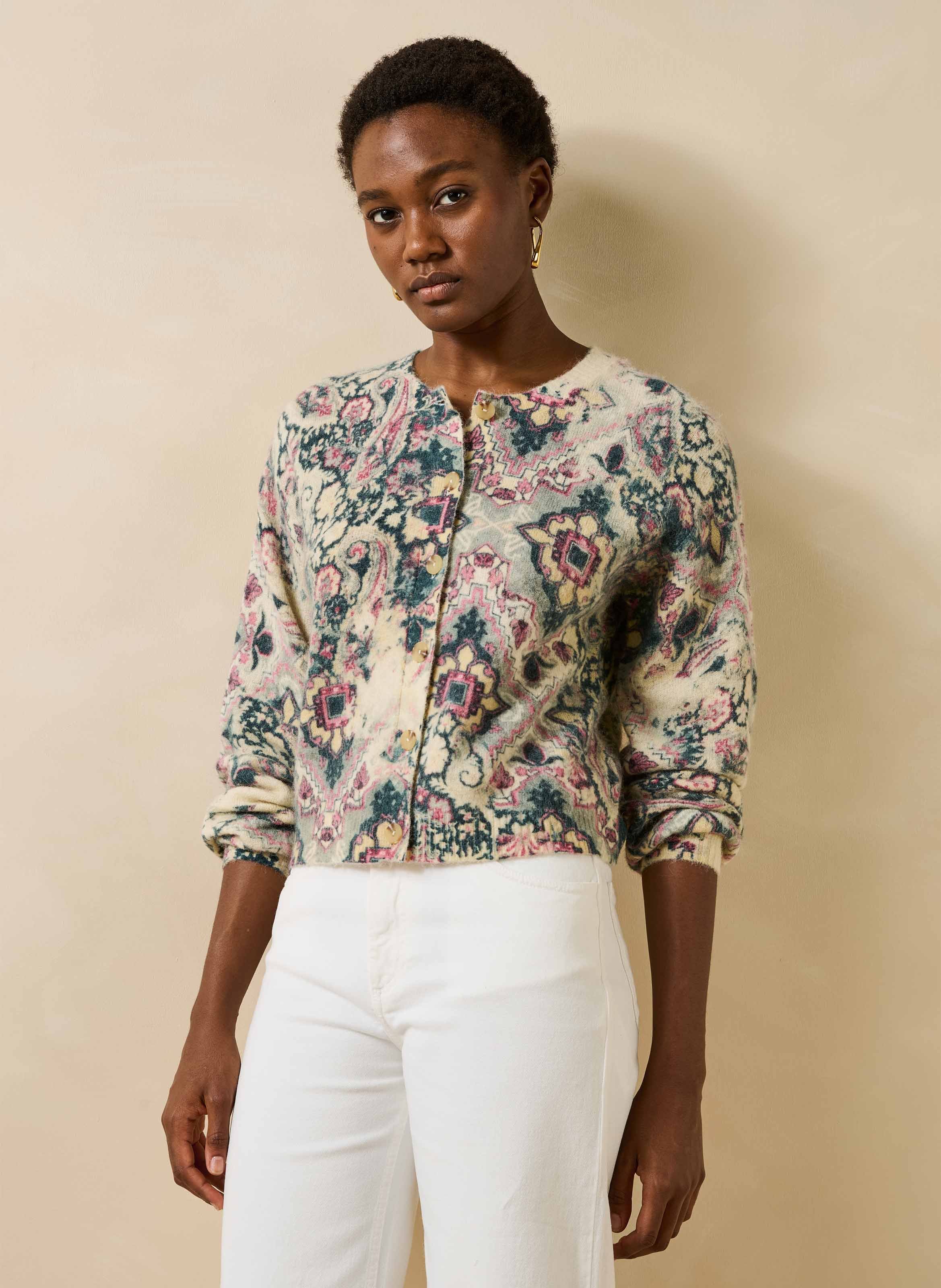 Oversized printed wool blend vest LA FEE MARABOUTEE White