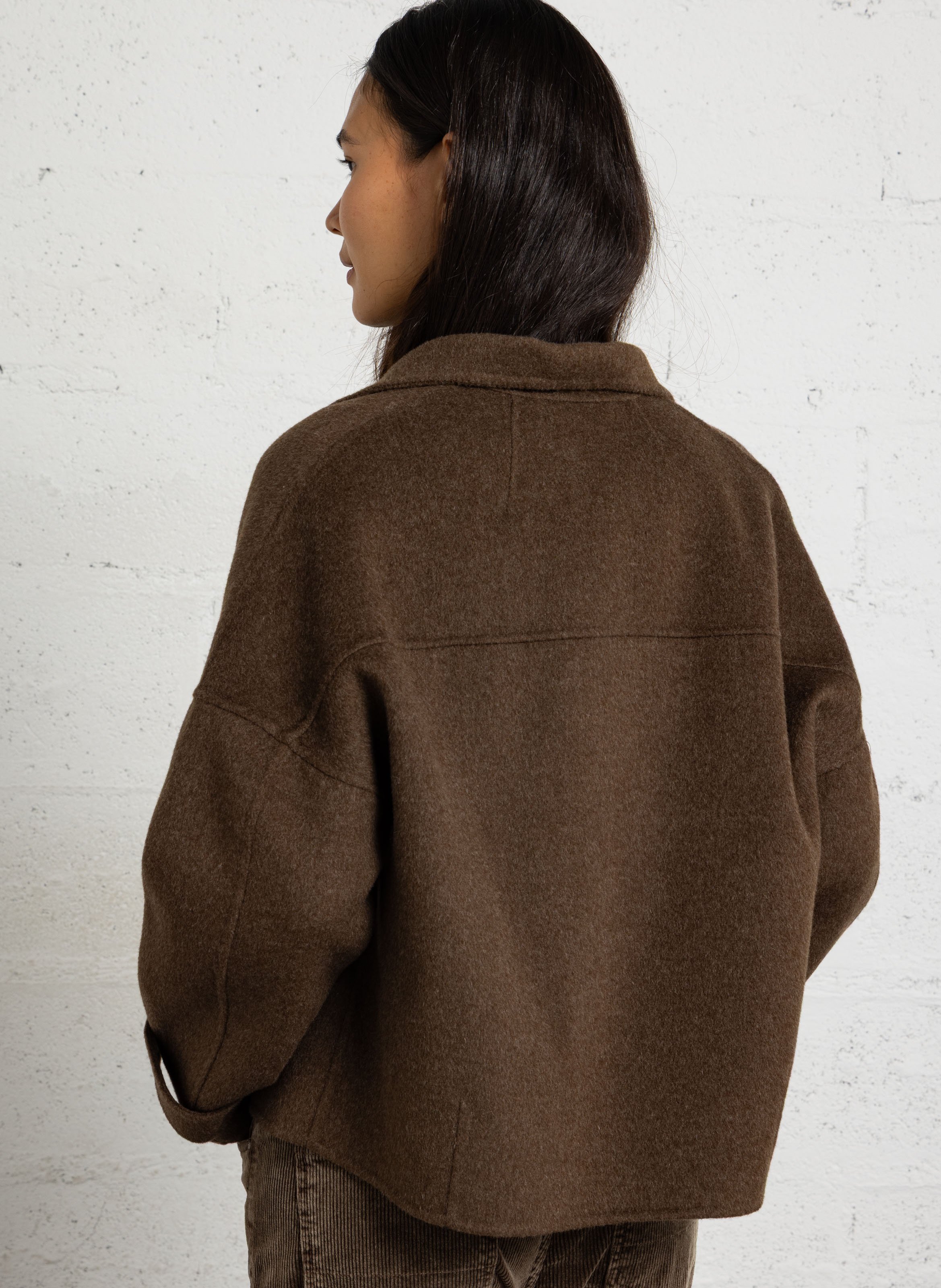Manteau ample court en laine mélangée HARTFORD Marron