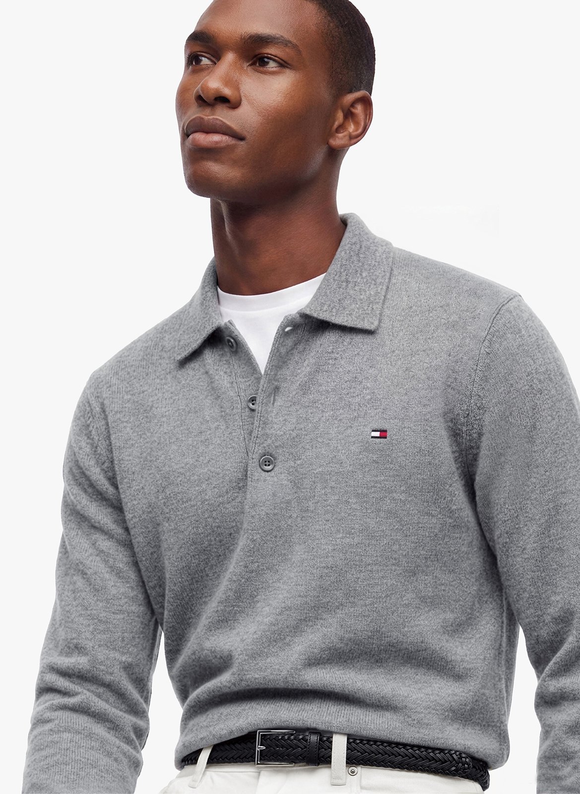 Polo droit en coton bio mélangé TOMMY HILFIGER Gris