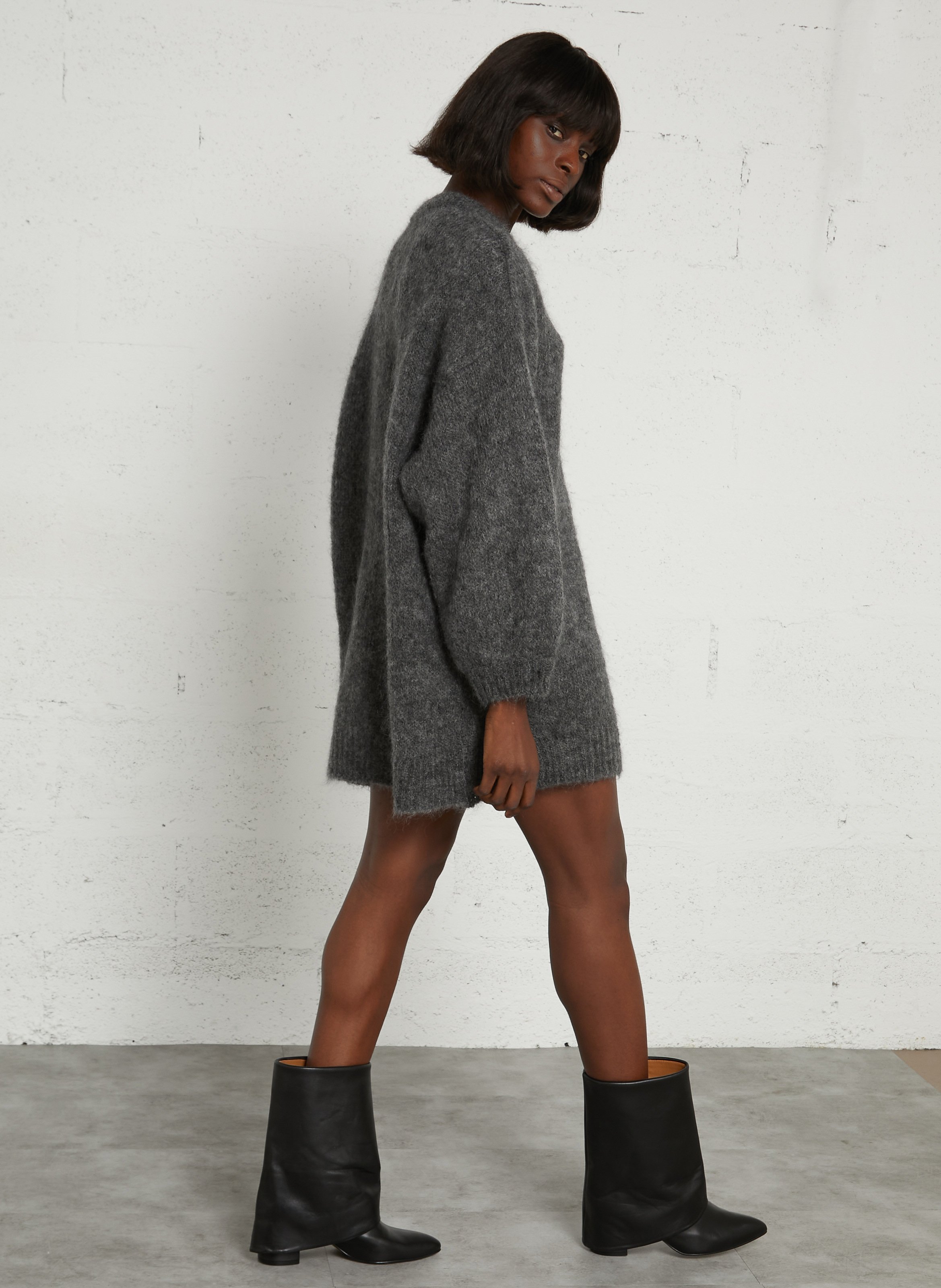 Round-neck wool-blend sweater dress DES PETITS HAUTS Grey