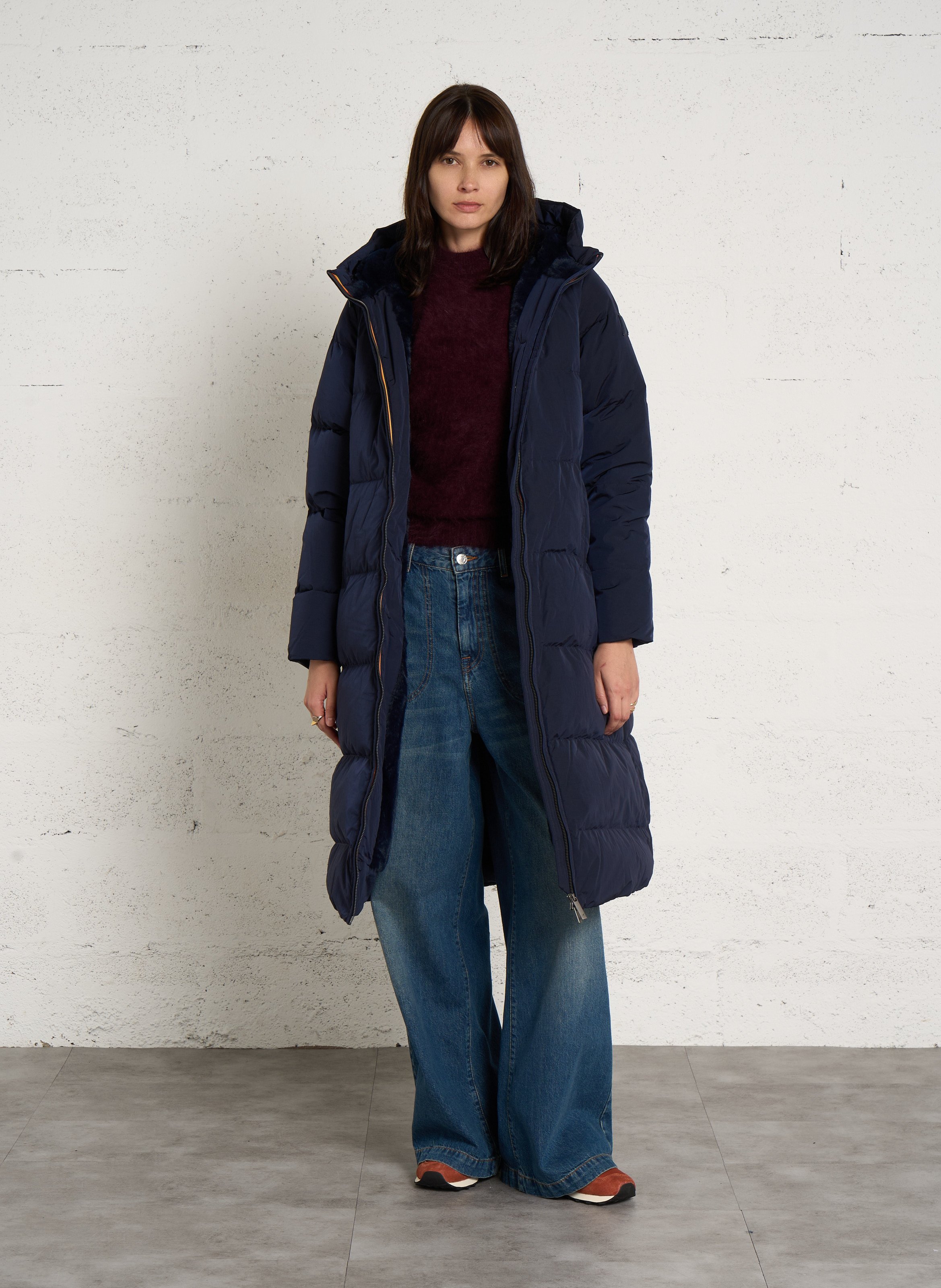 Gerade geschnittene, mittellange gesteppte Daunenjacke K-WAY Blau