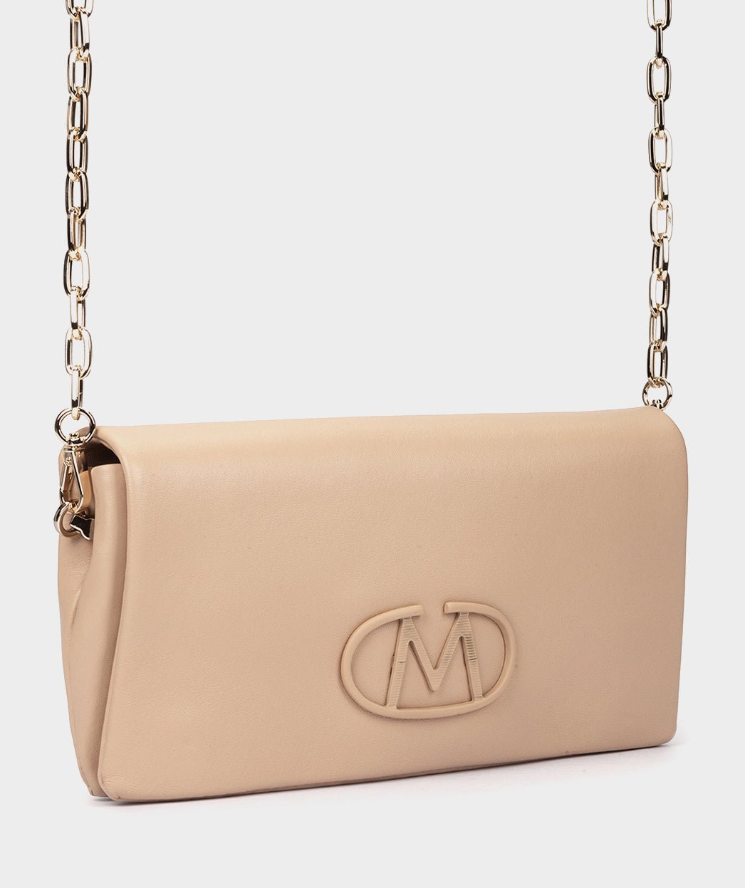 Beige leather evening clutch with chain. PEDRO MIRALLES Brown