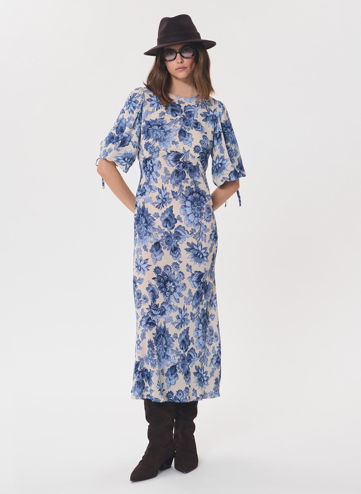 Fitted printed midi dress TARA JARMON Beige