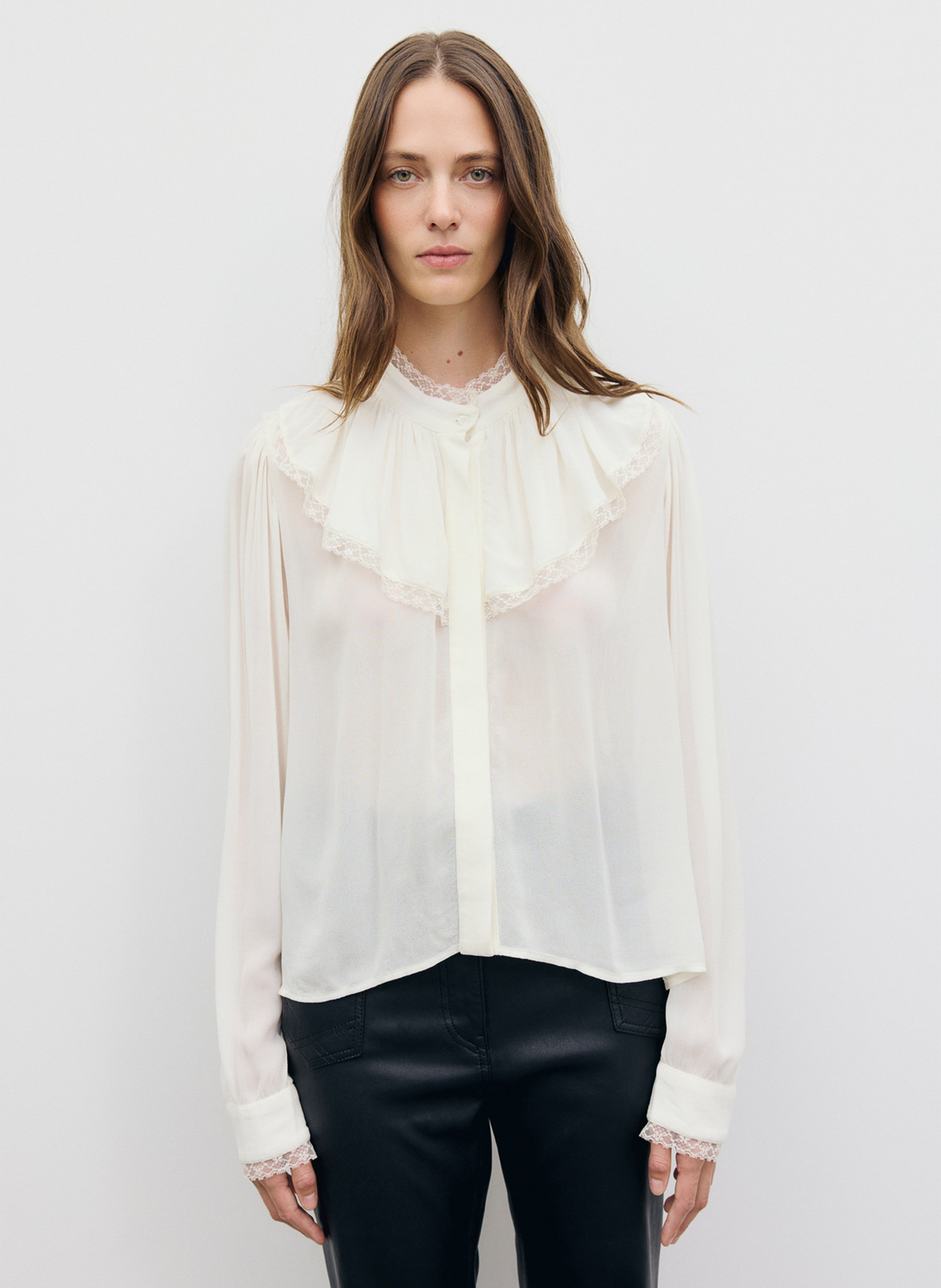 Loose-Fitting Round-Neck Lace Blouse GERARD DAREL Beige
