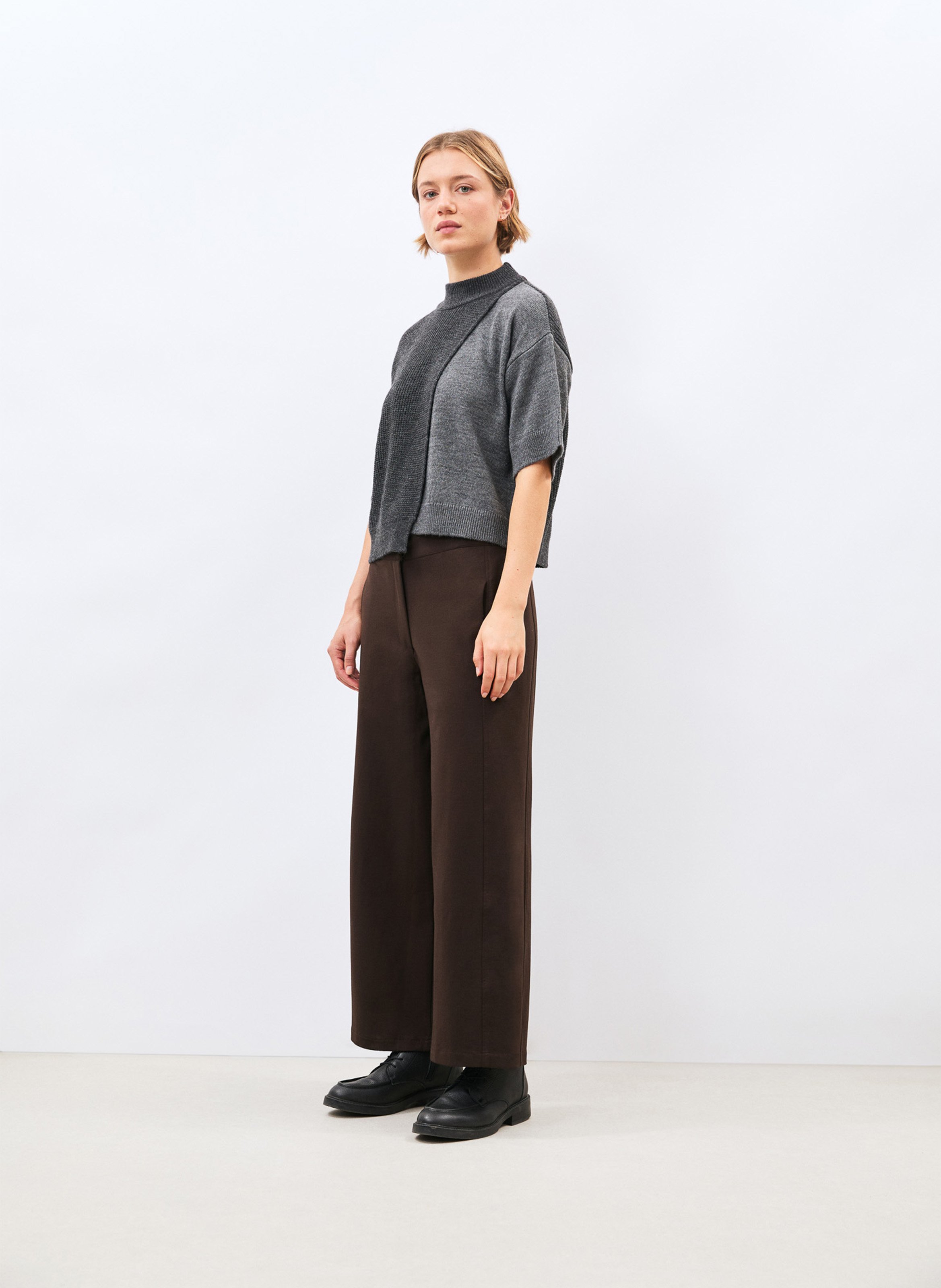 Pantalon large taille haute HUMILITY Marron