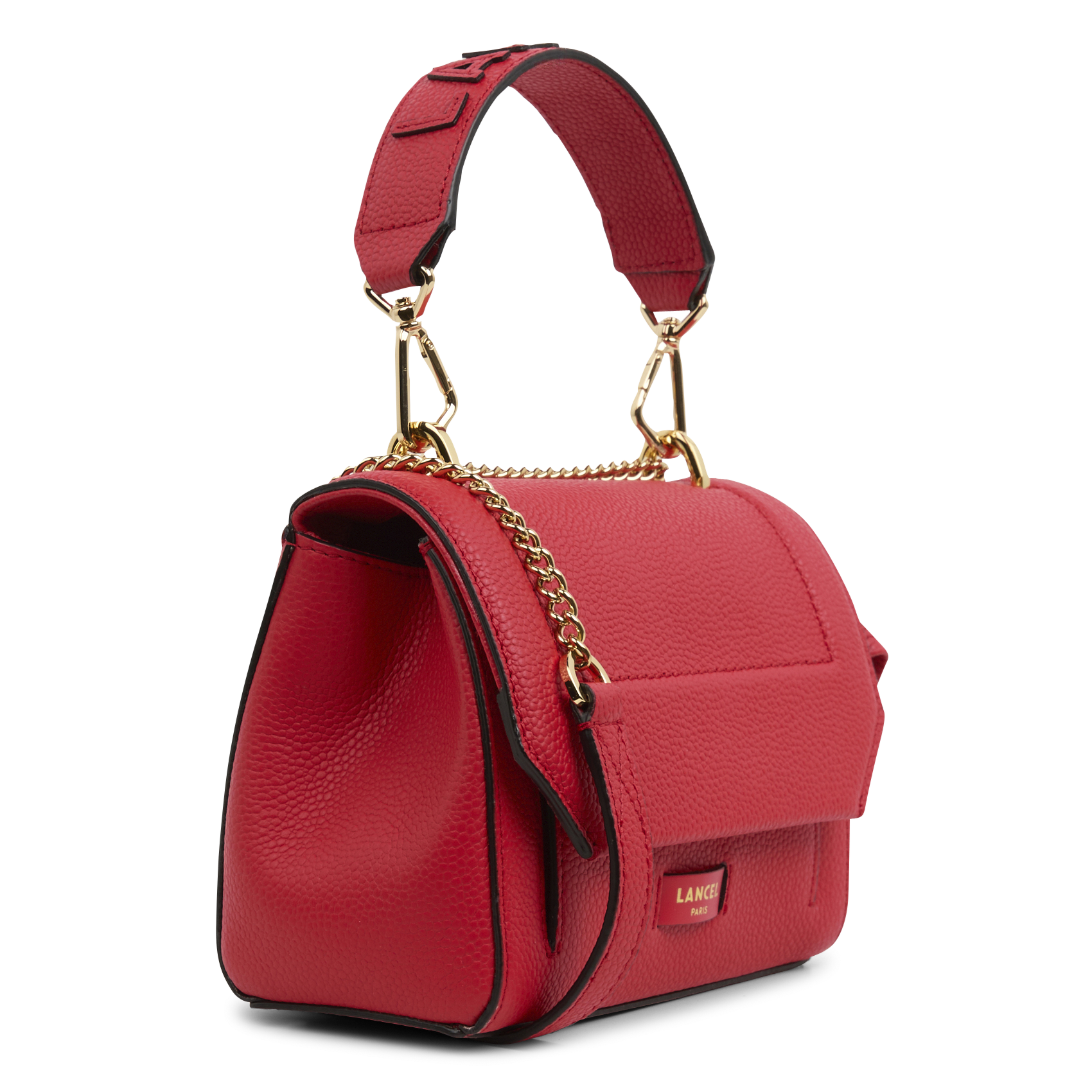 Sac à rabat petit modèle en cuir grainé LANCEL Rouge