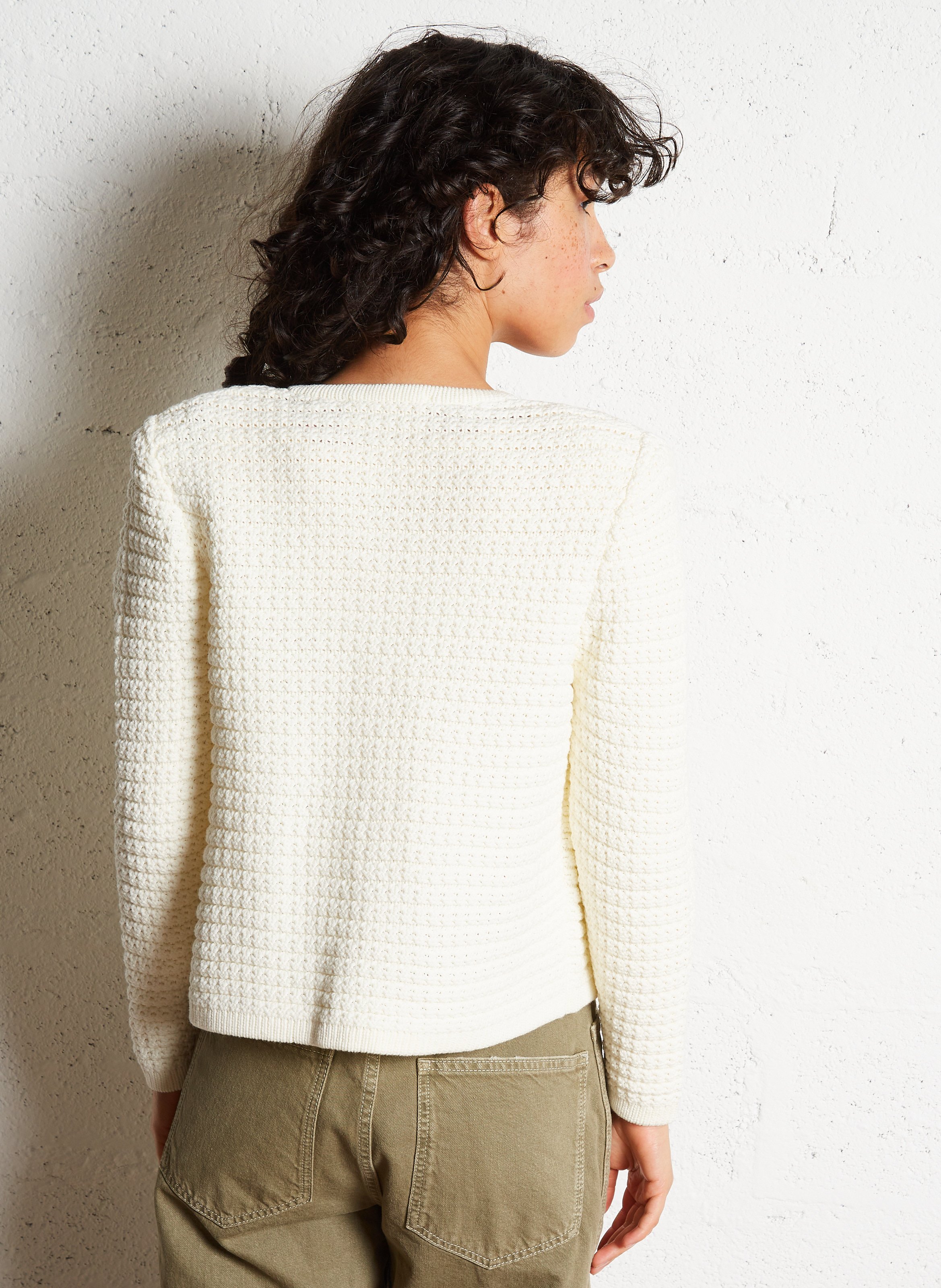 Gilet droit col rond en coton mélangé BA&SH Beige