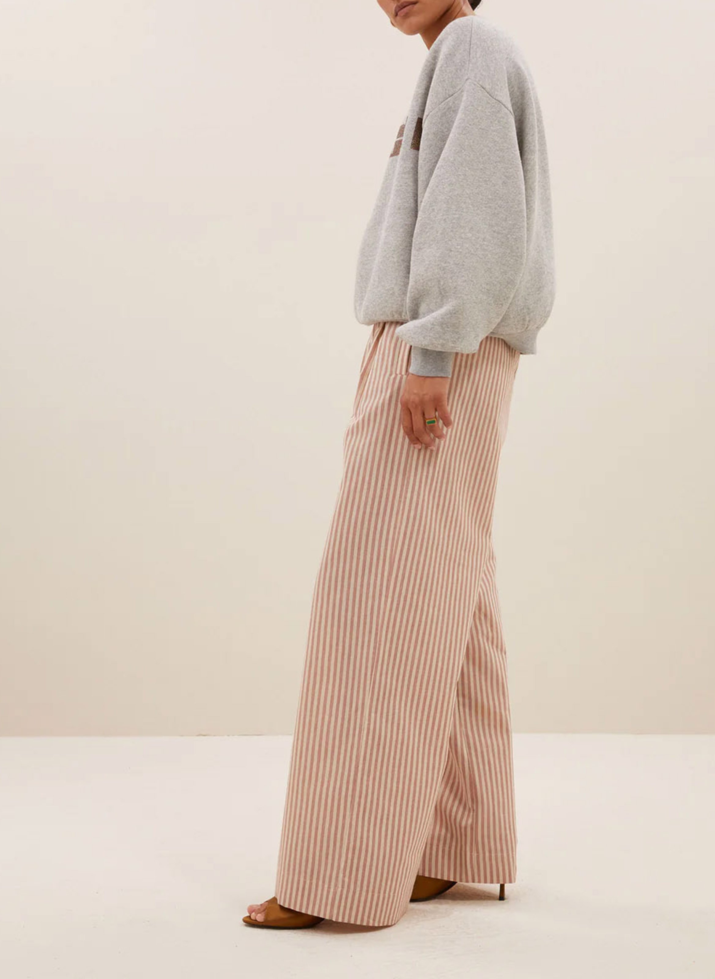 High-waisted striped pants BY BAR Brown