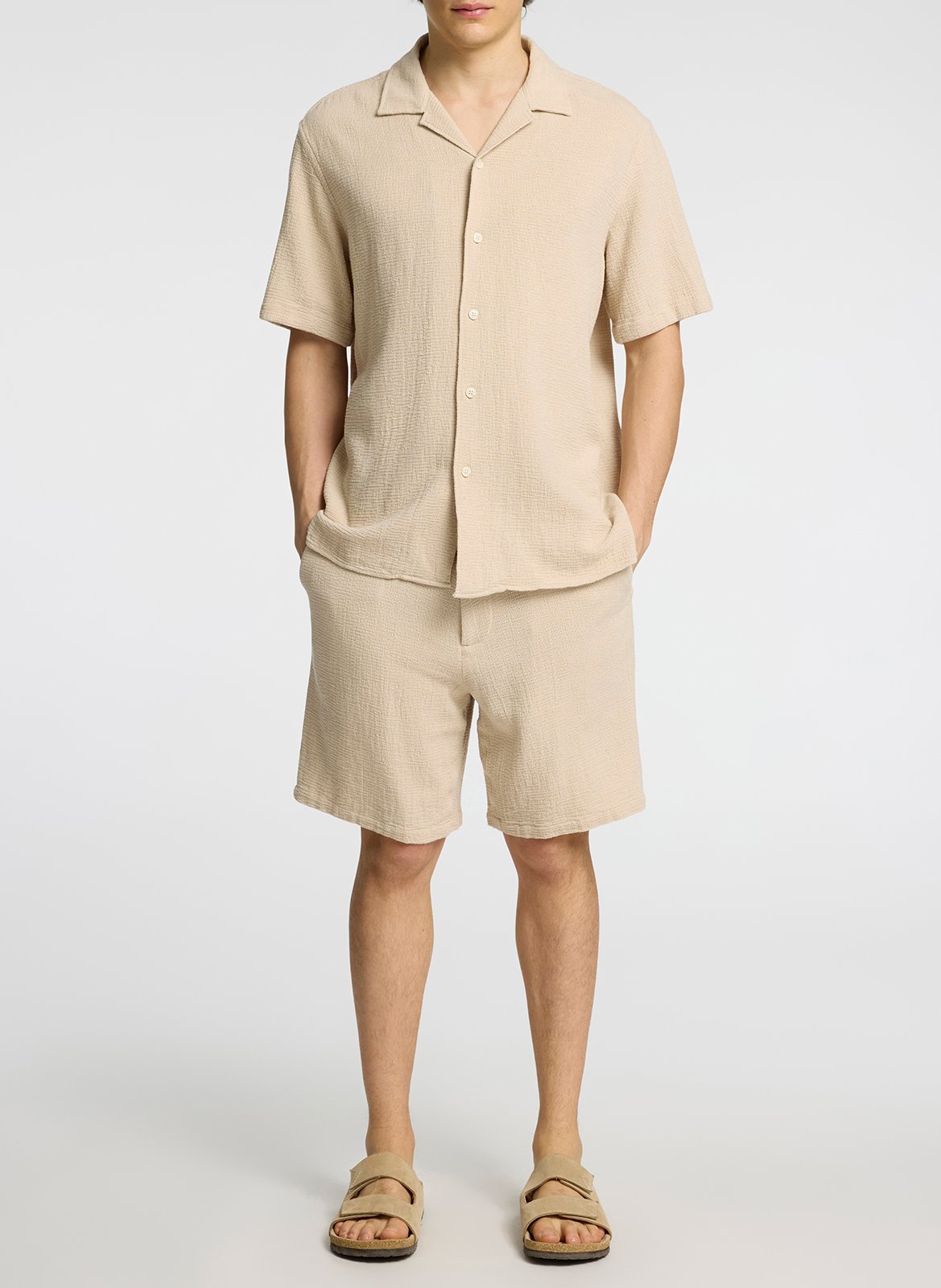 Regular-fit organic cotton shirt with camp collar Beige