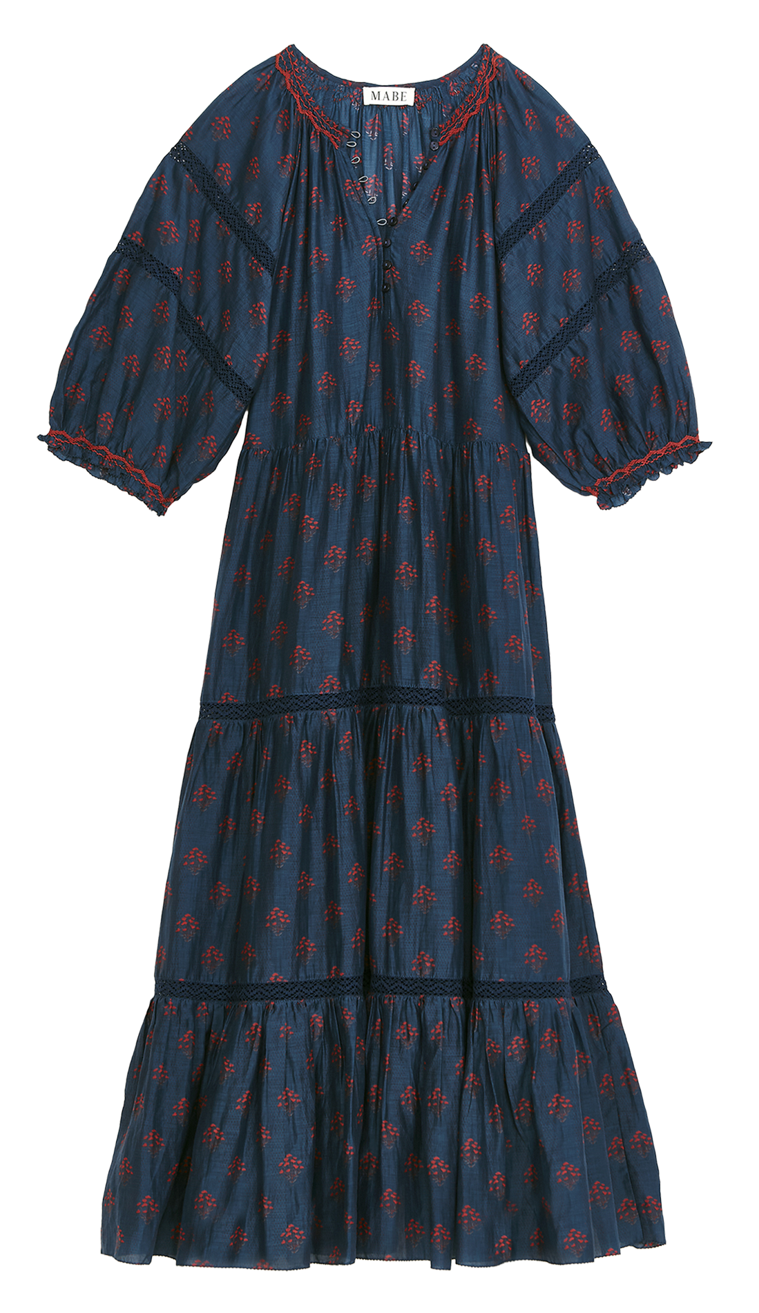 Long cotton V-neck dress M.A.B.E Blue