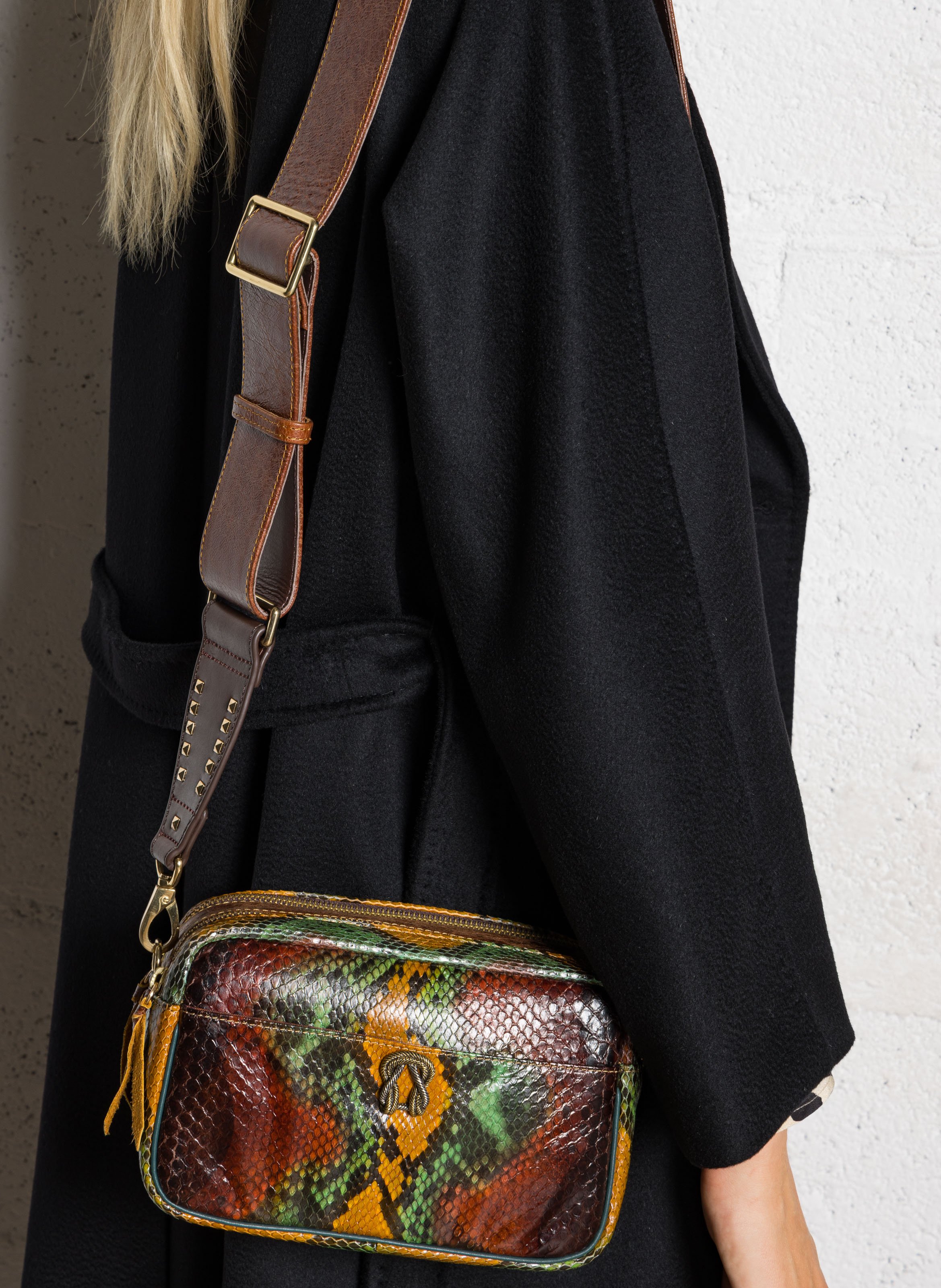 Sac bandoulière en cuir python mélangé CLARIS VIROT Marron