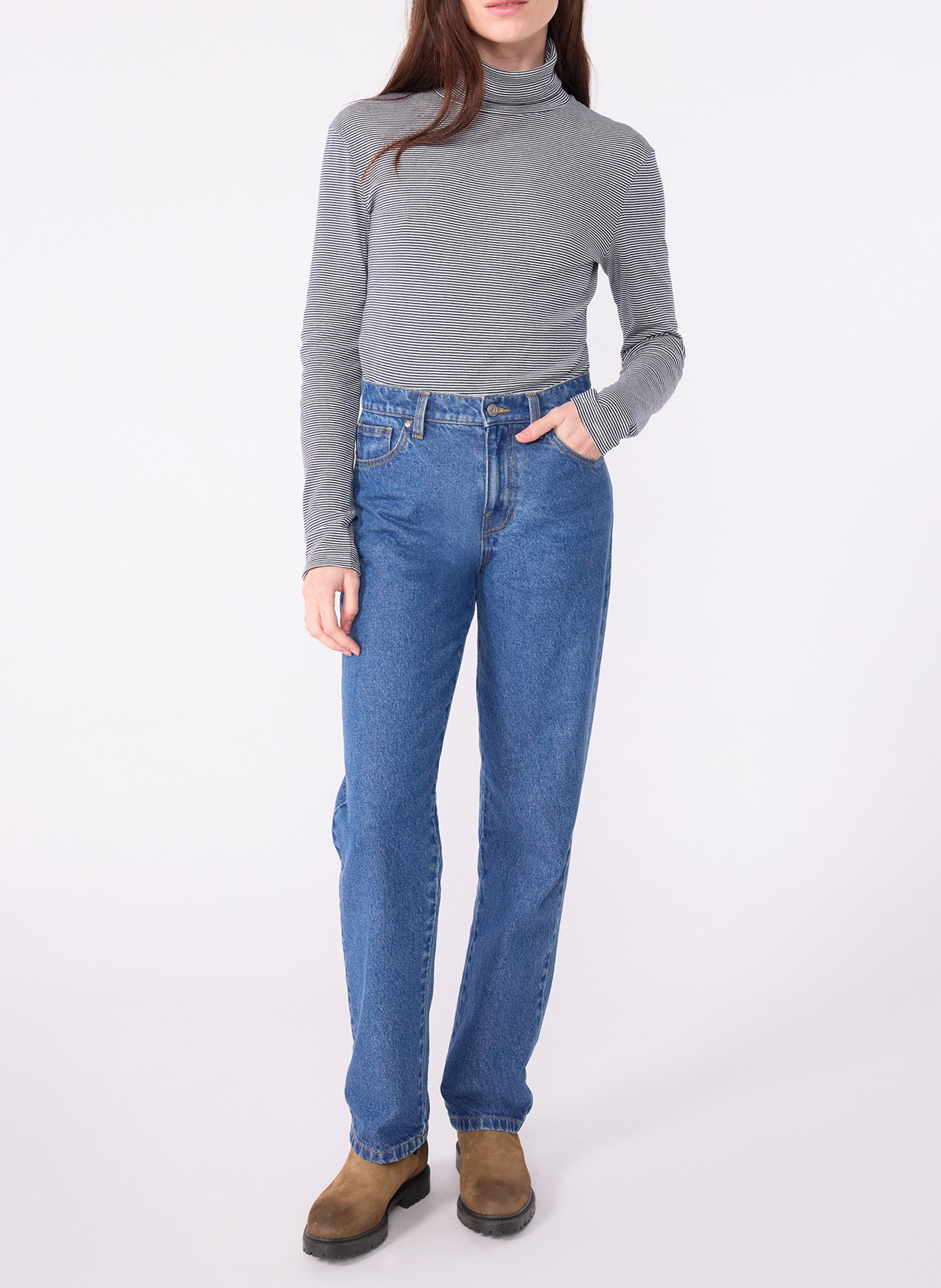 Gerader Baumwoll-Rollkragenpullover mit Streifen PETIT BATEAU Mehrfarbig