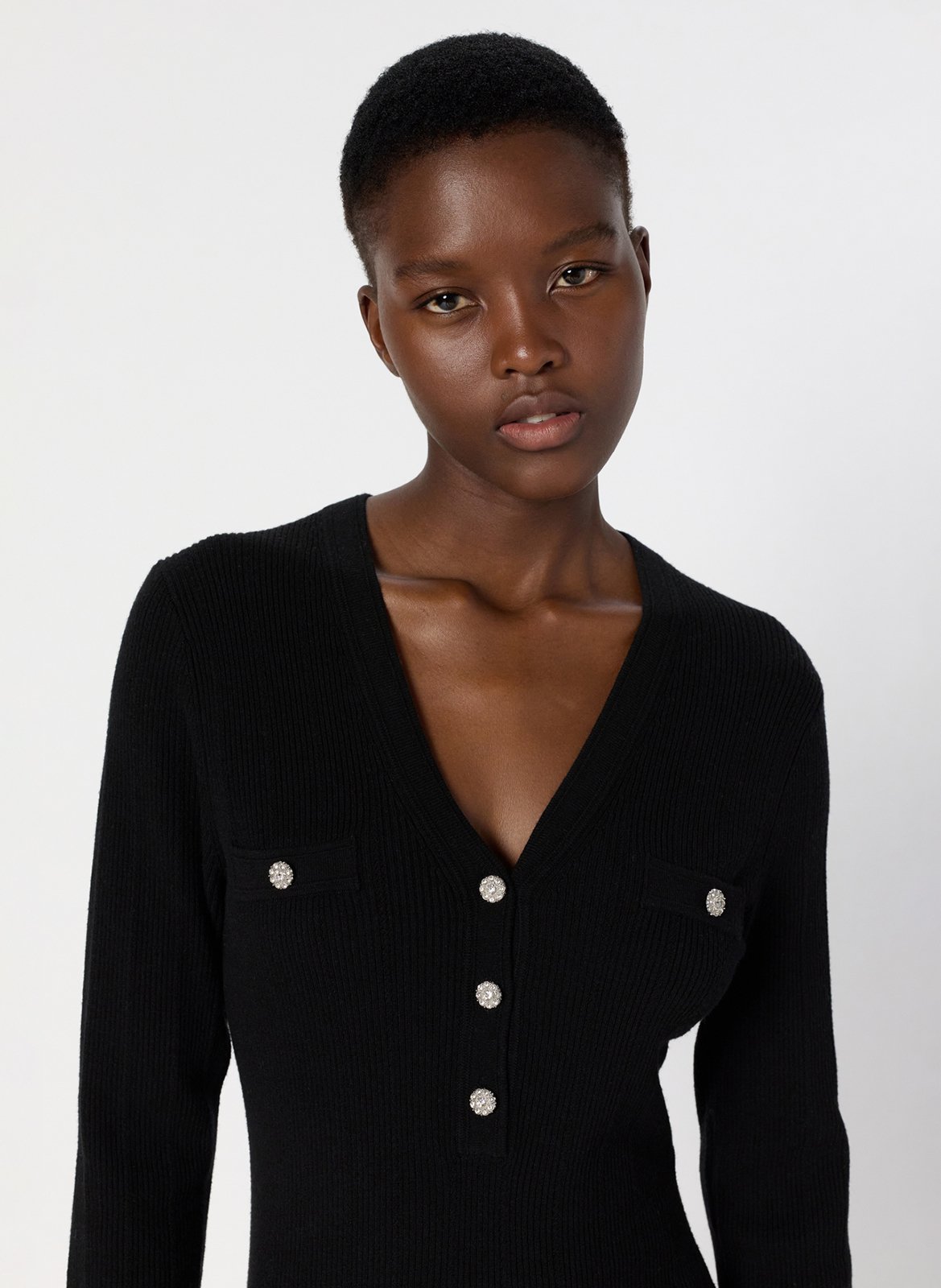 Robe midi col v en laine mélangée GERARD DAREL Noir