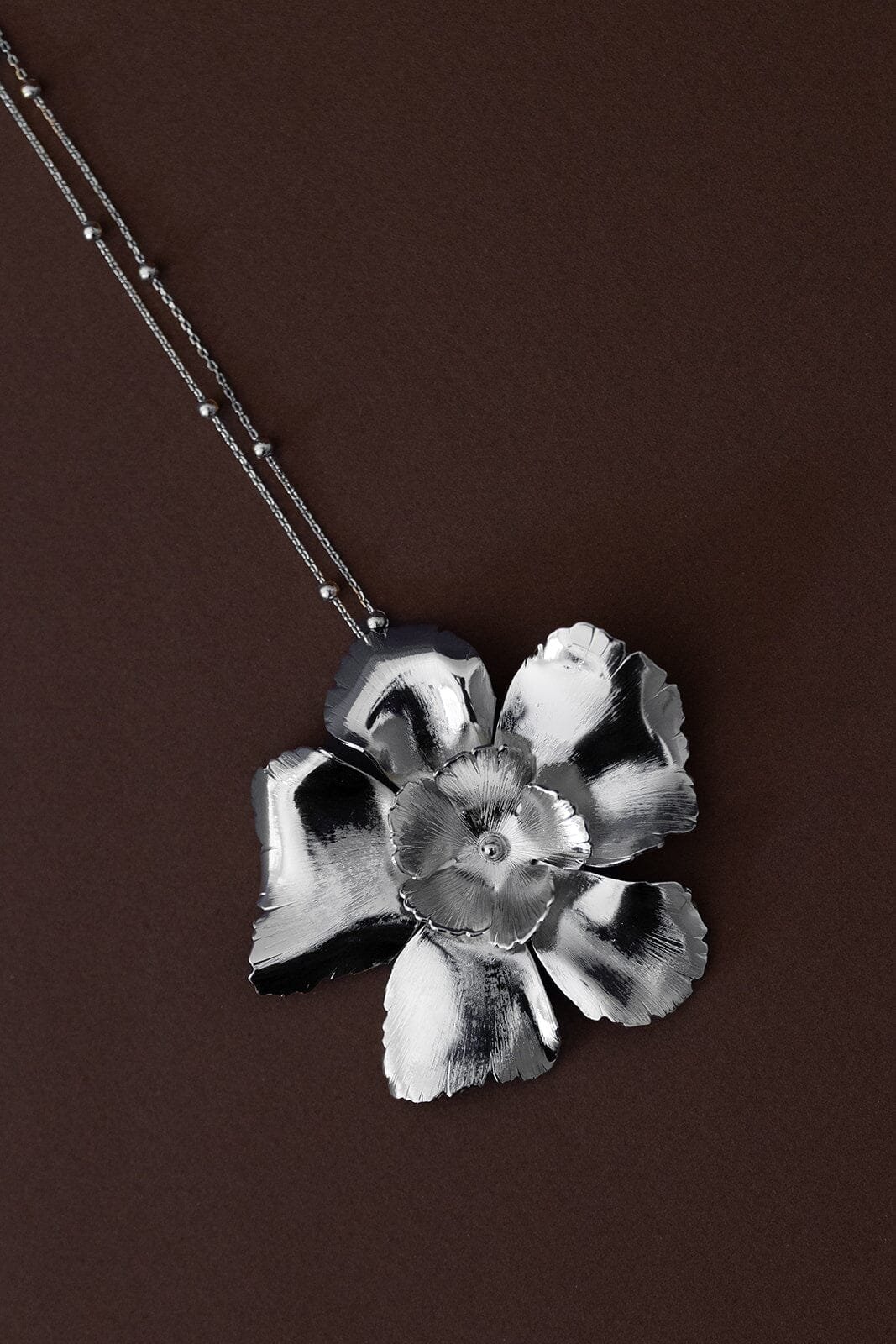 Silver-plated flower long necklace MONSIEUR SIMONE Silver
