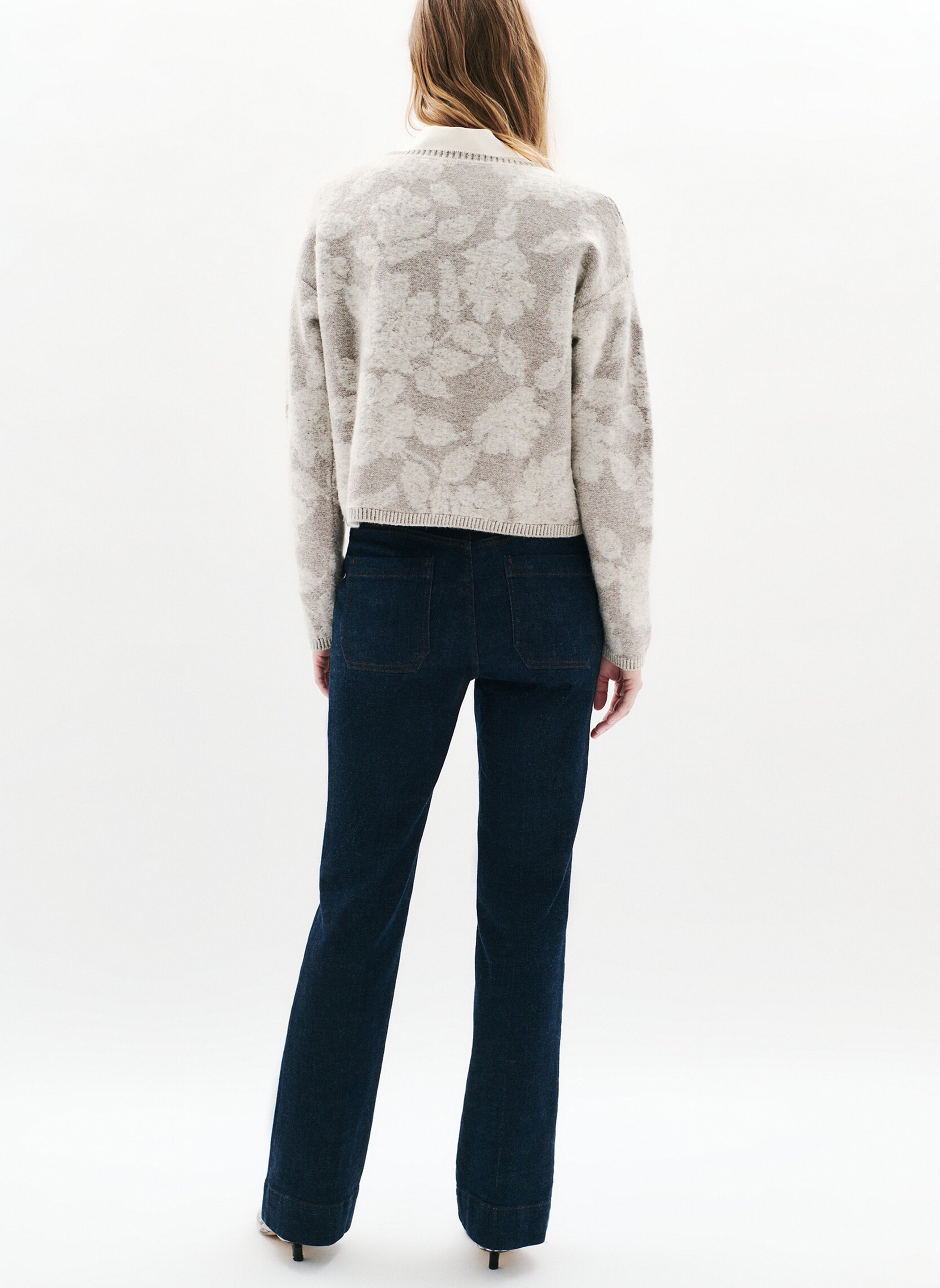 Straight round-neck knit sweater CAROLL Grey