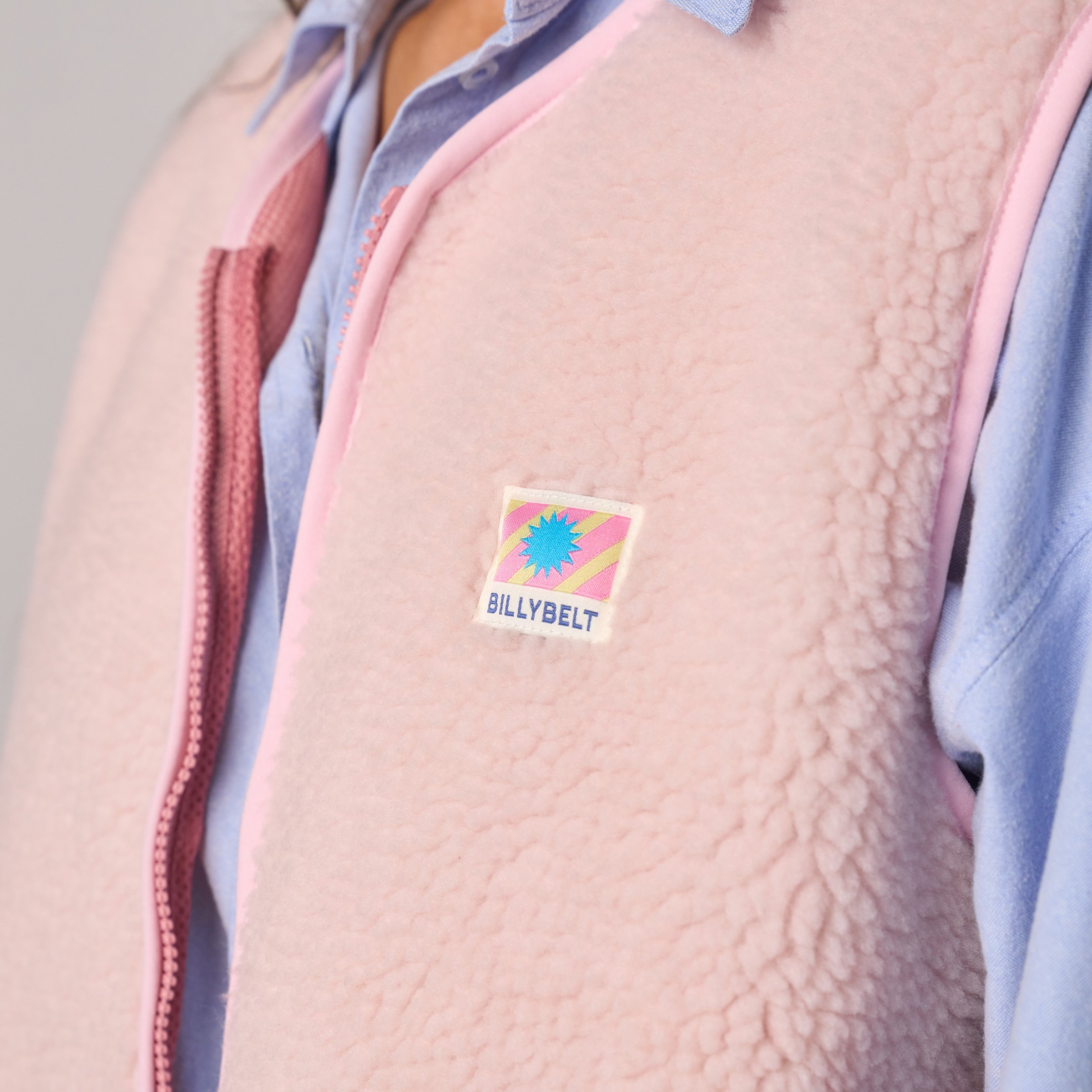 Sleeveless Sherpa Zip-Up Vest Pink