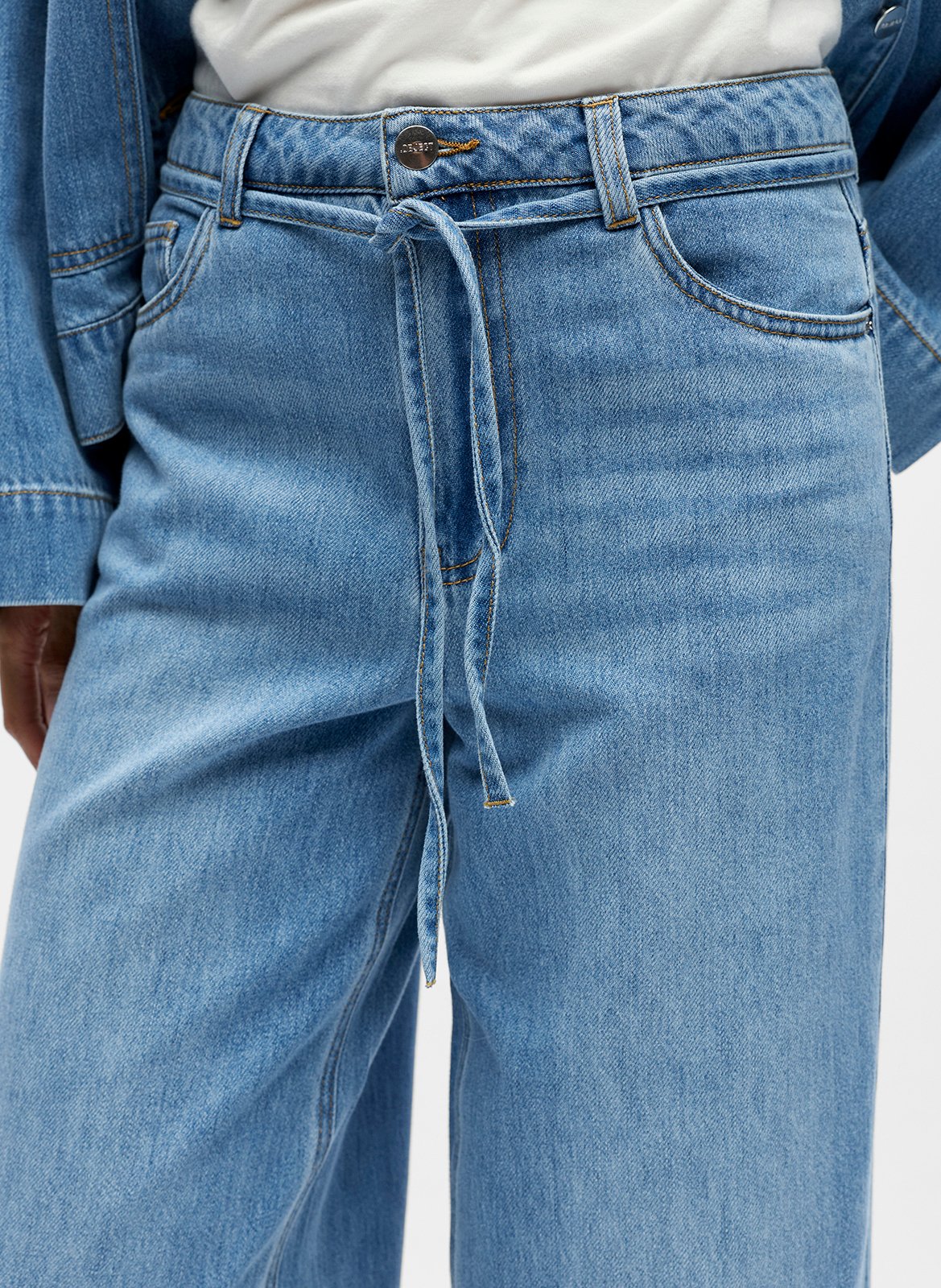 Straight cotton-blend pants OBJECT Blue