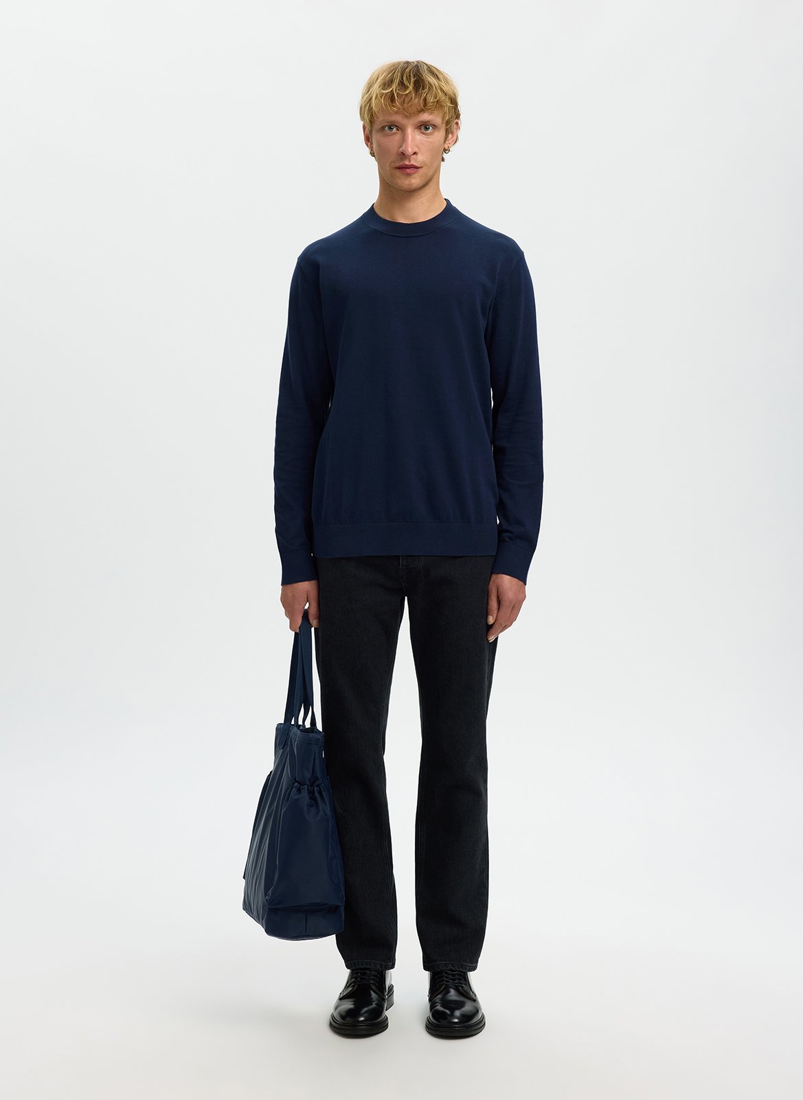 Pull col rond SELECTED Bleu