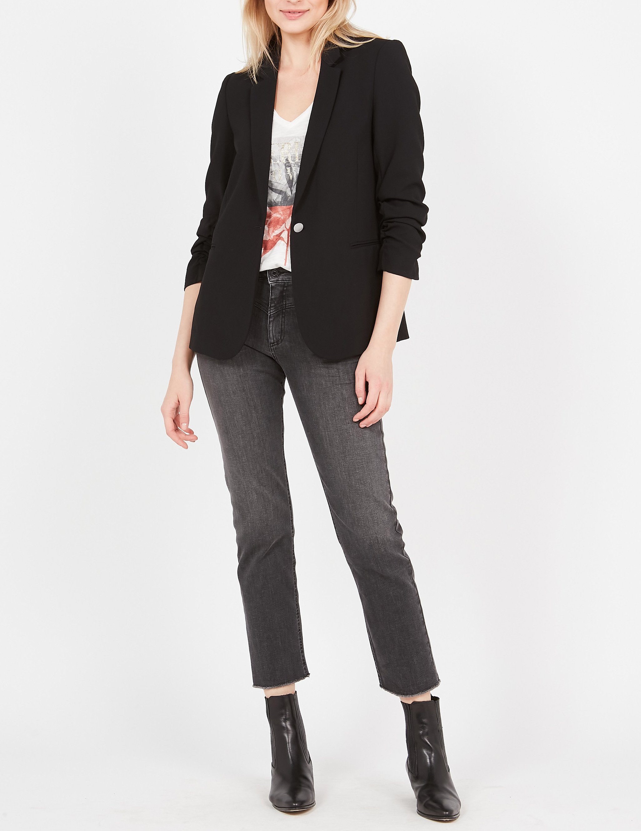 Veste col tailleur en crêpe  IKKS Noir