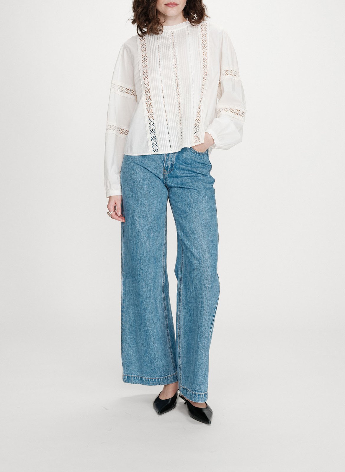 Blouse col montant en coton GRACE ET MILA Beige