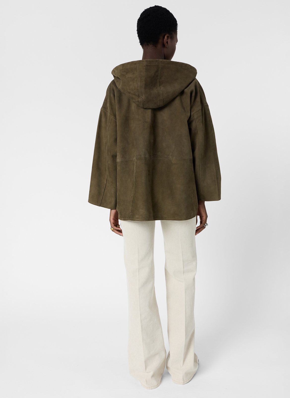 Veste droite col rond en cuir velours GERARD DAREL Kaki