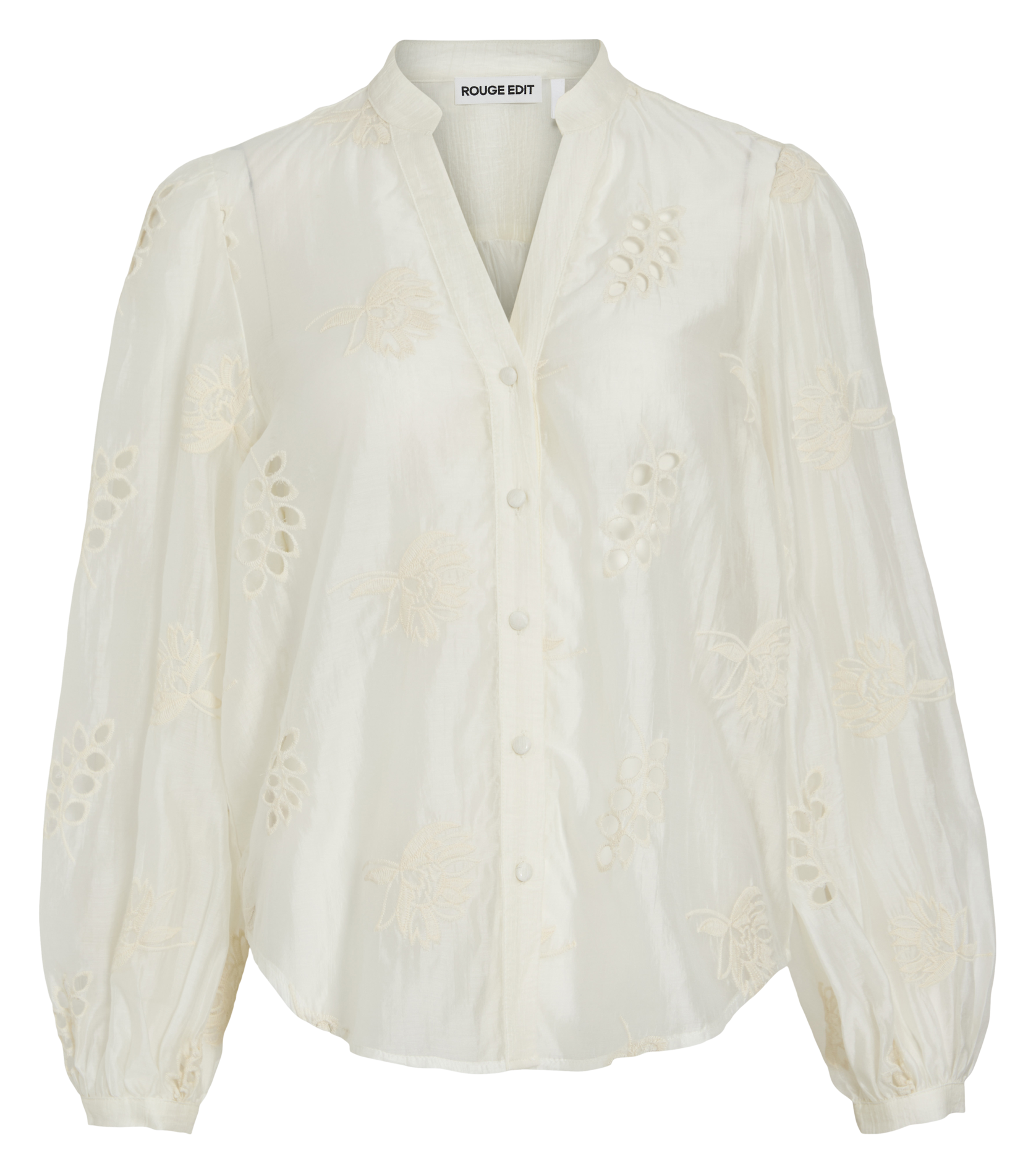 Chemise oversize col V brodée ROUGE EDIT Beige