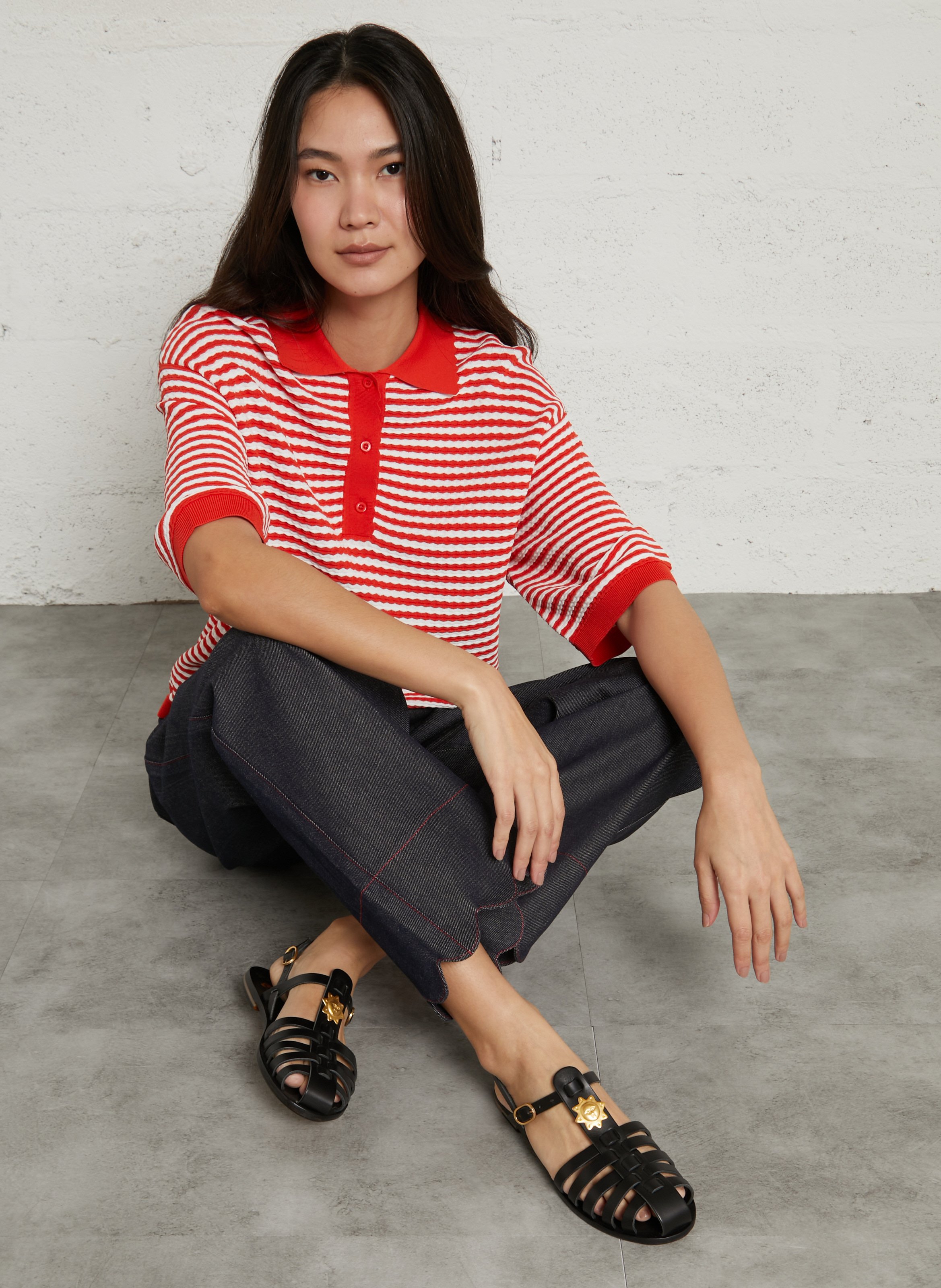 Sandales fisherman en cuir MAMA PRAIA Noir