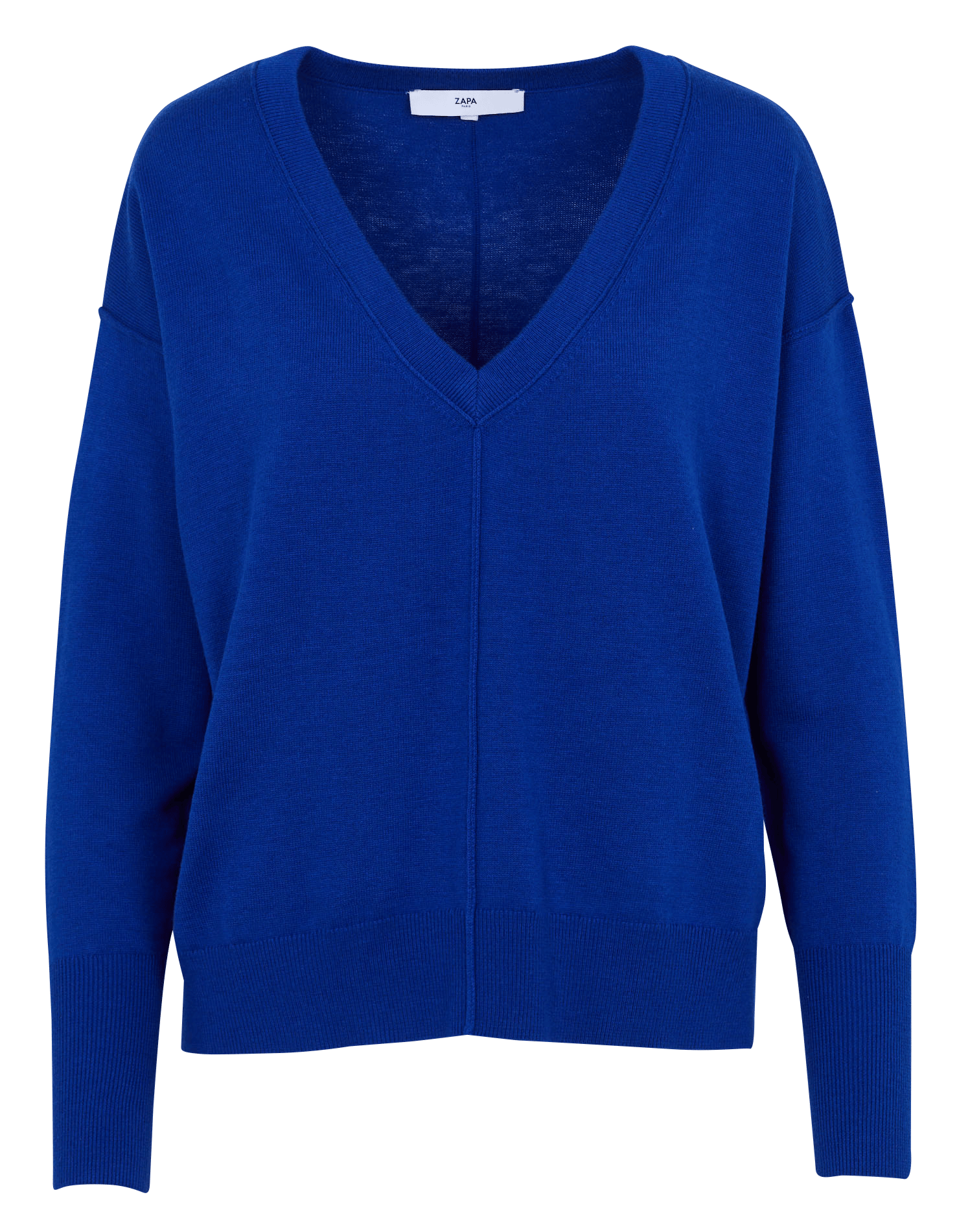Pull droit col V uni ZAPA Bleu