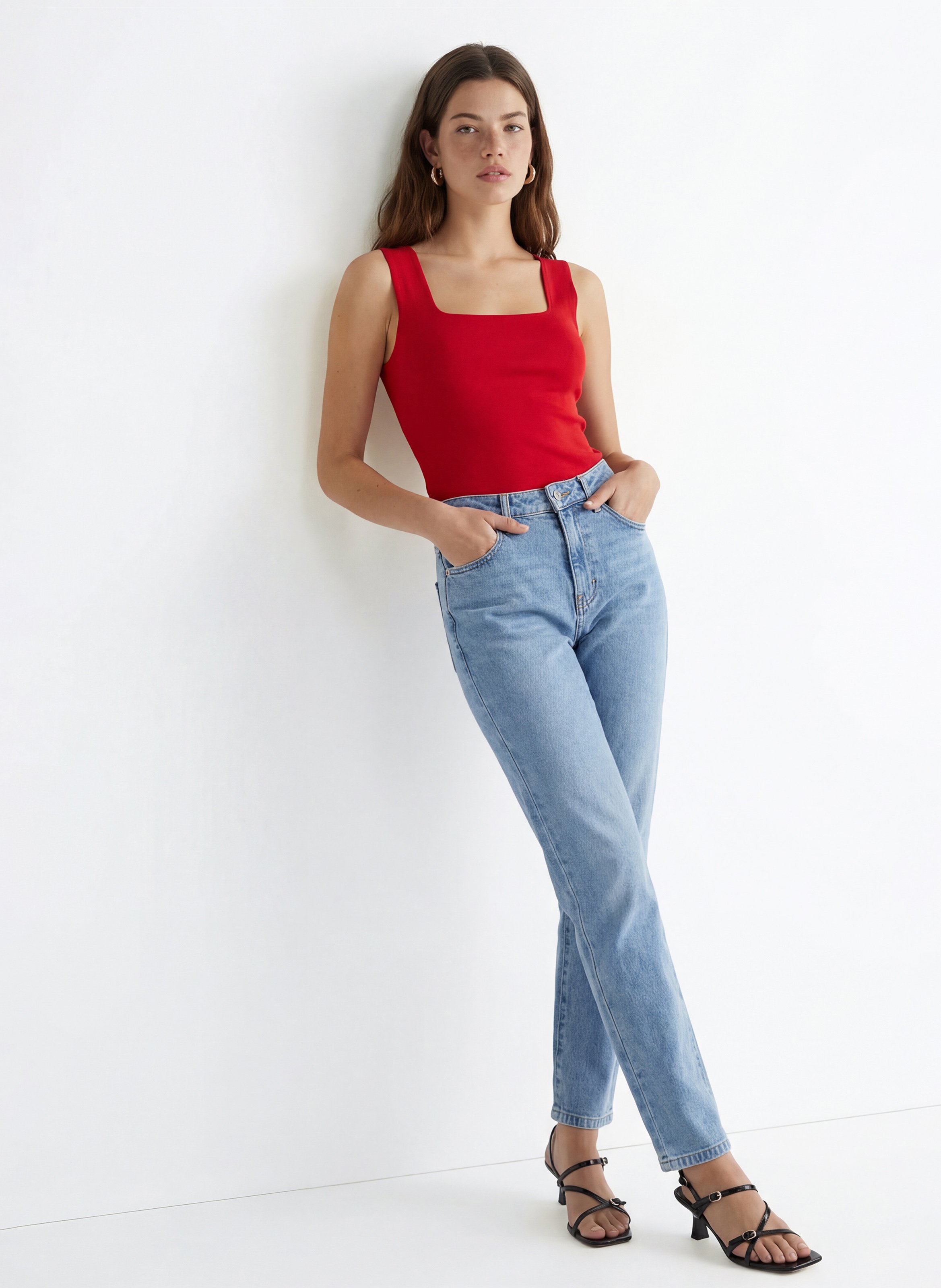 Débardeur droit en coton mélangé KOOKAI Rouge