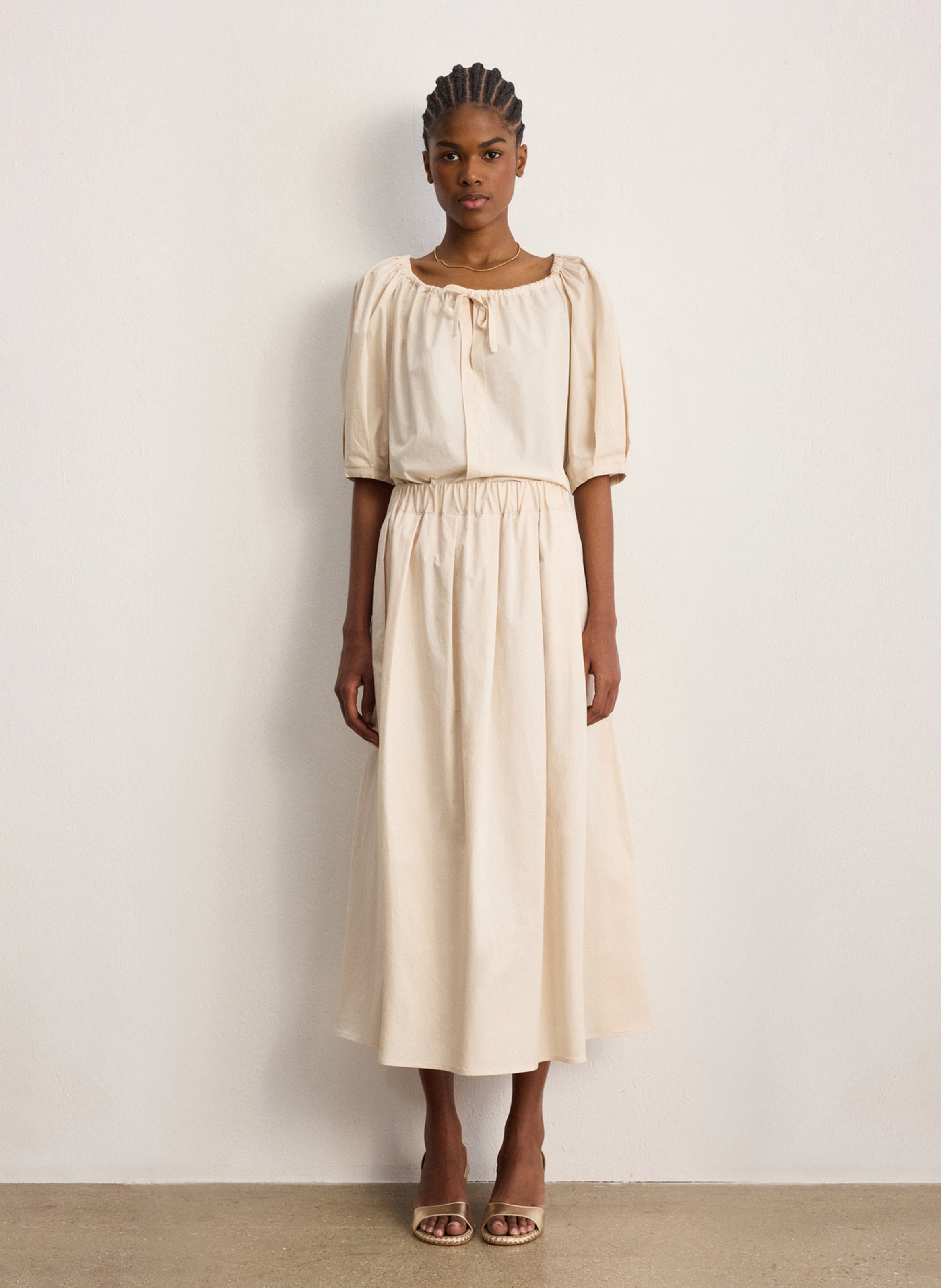 Jupe midi en coton mélangé PABLO Beige