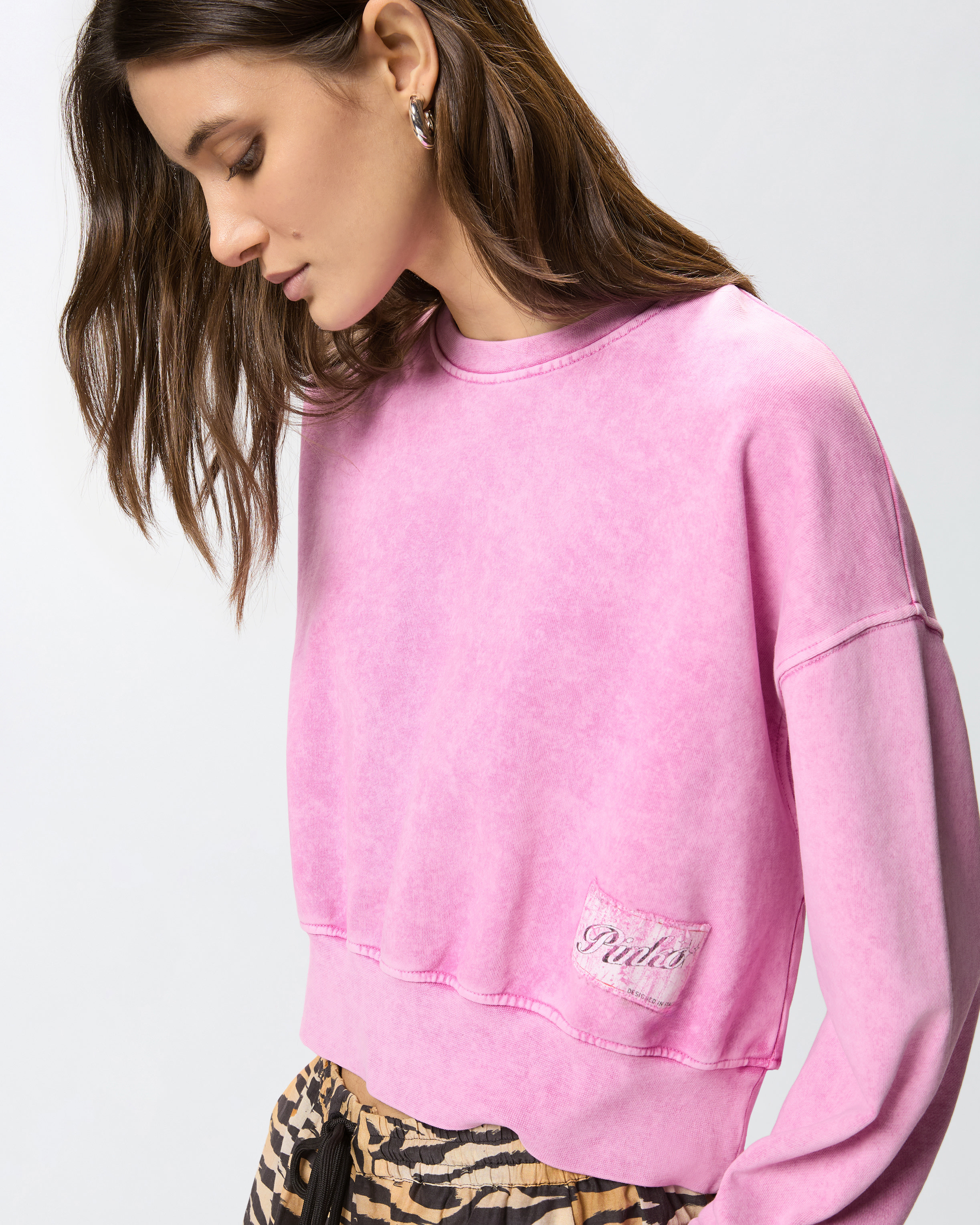 Cropped sweatshirt with logo label PINKO Pink