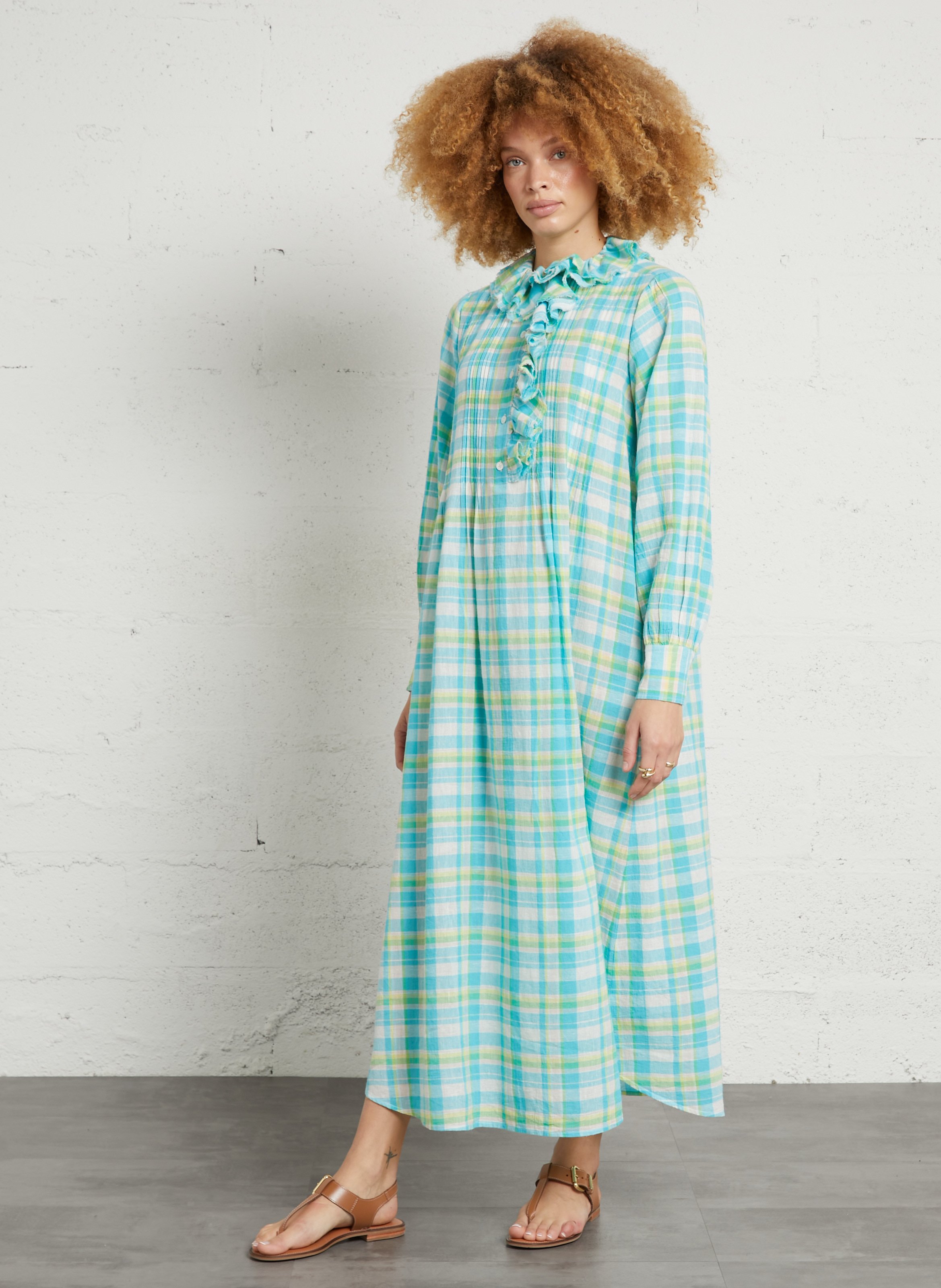Langes Kleid aus Baumwoll-Mix mit Rundhalsausschnitt LAURENCE BRAS Blau