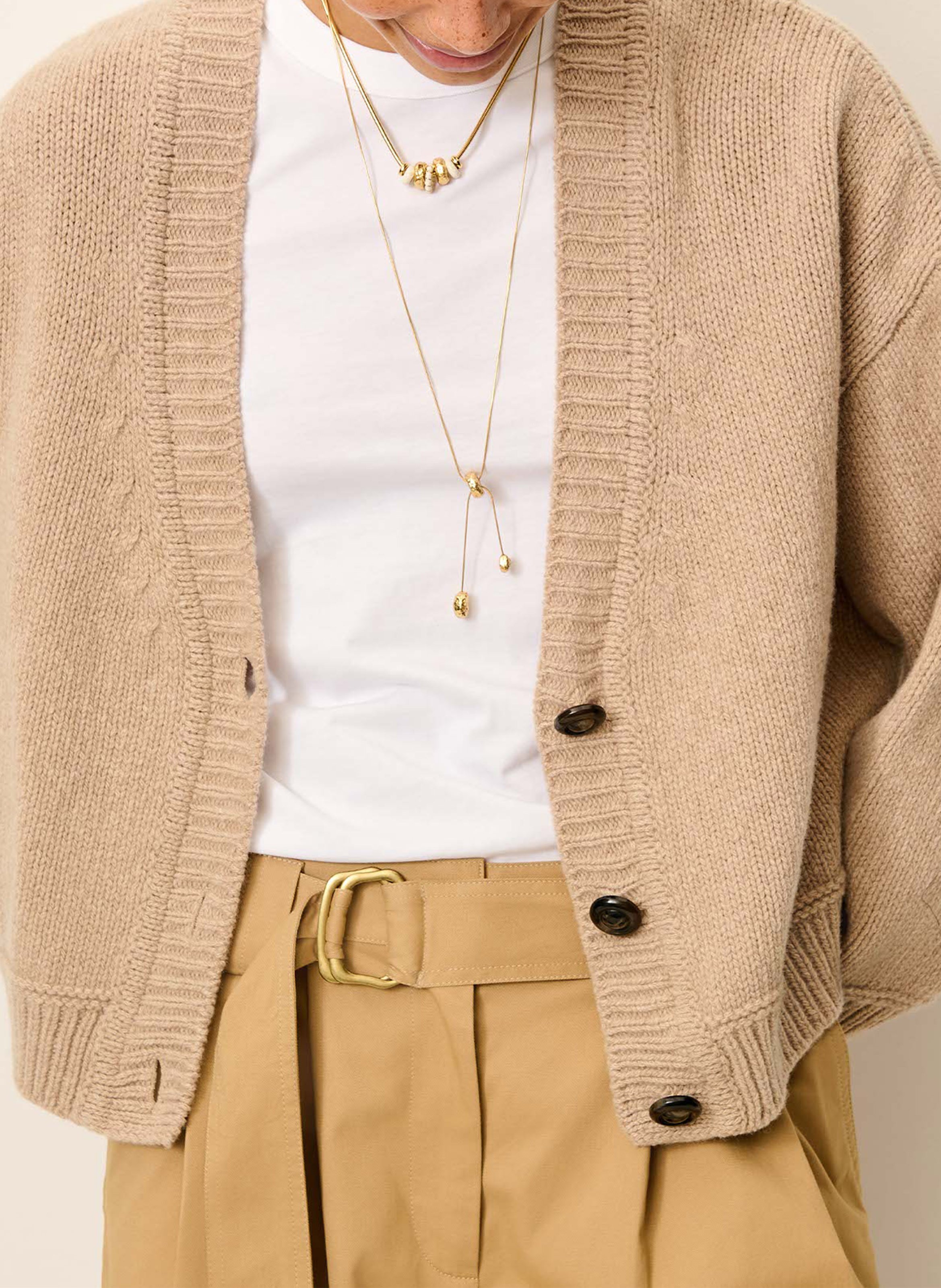 Oversized V-neck wool cardigan SESSUN Beige