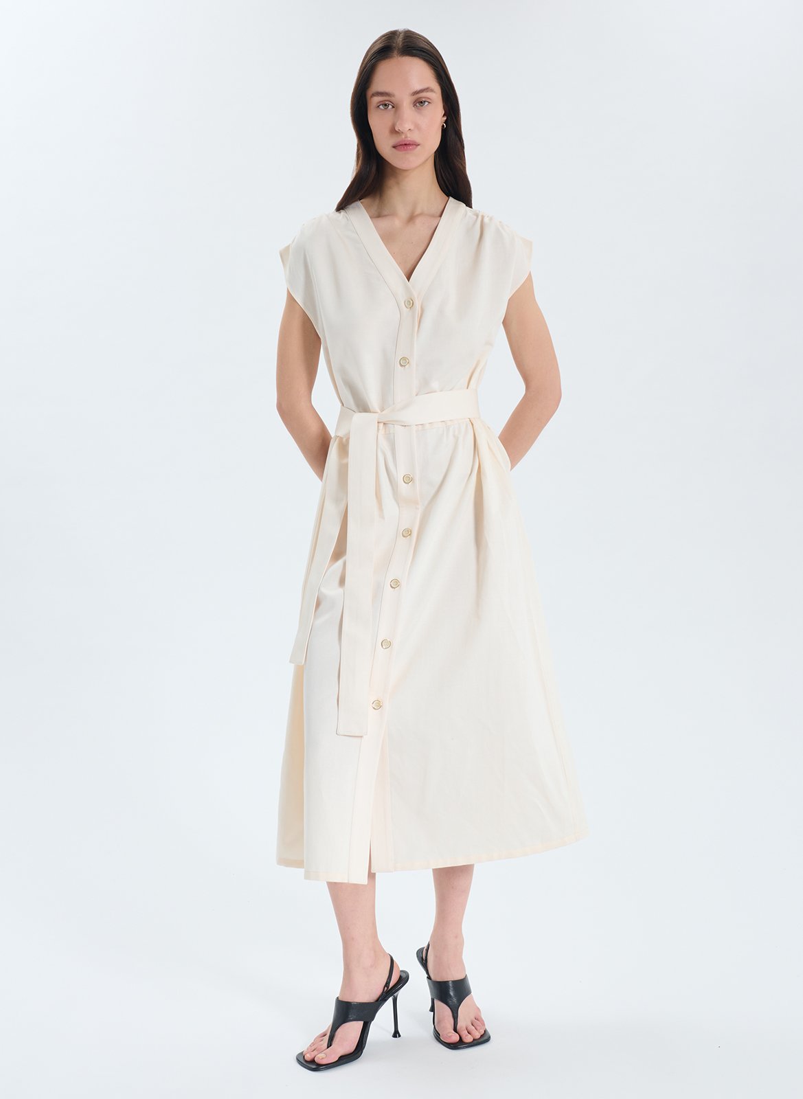 Robe midi col v ZAPA Blanc