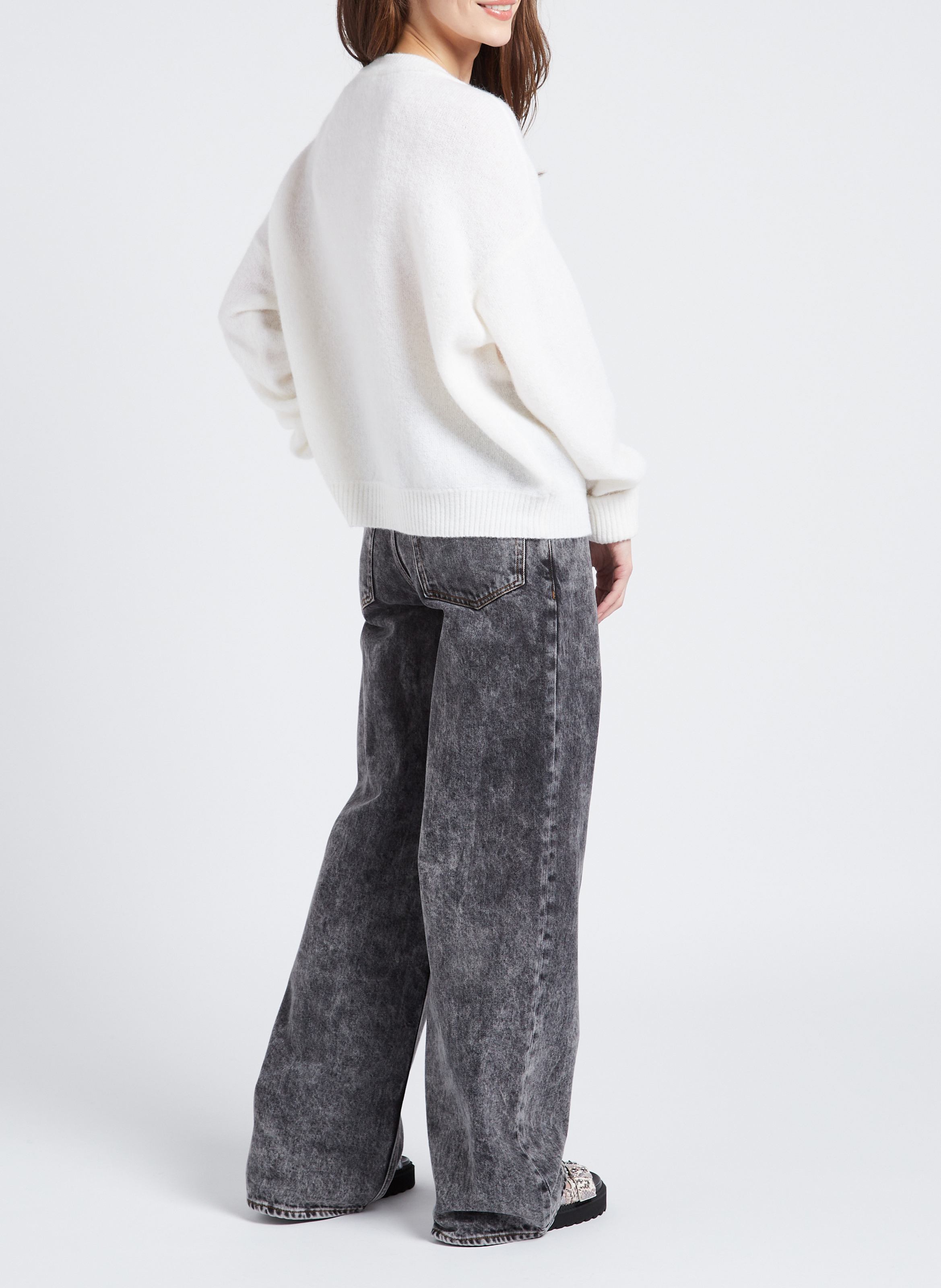 Loose-fit round-neck wool-blend jumper AMERICAN VINTAGE White