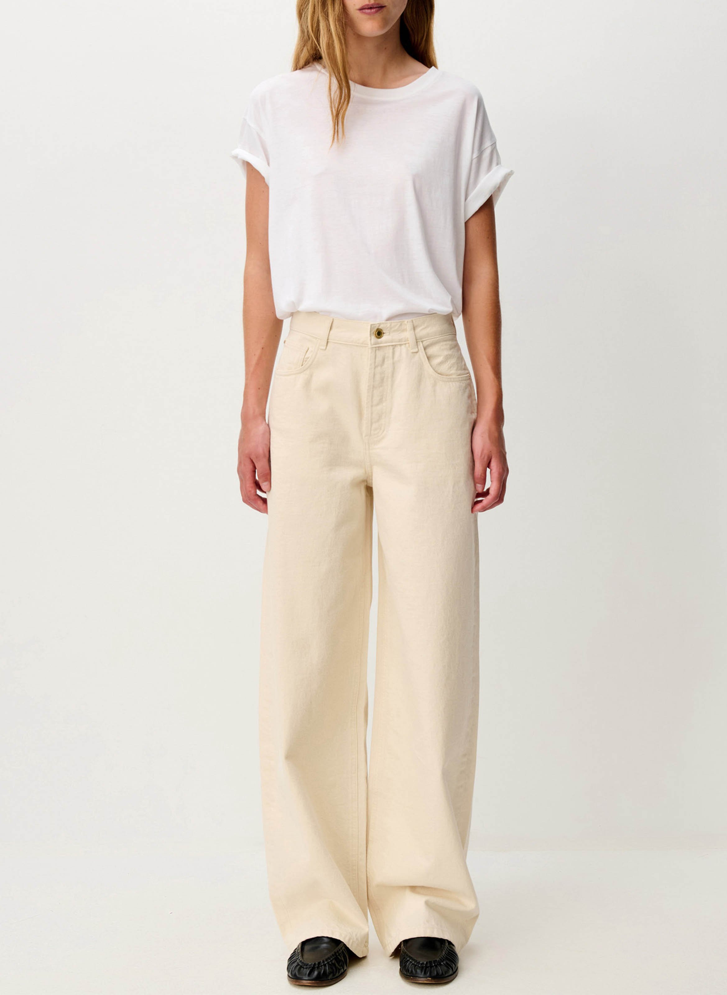 High-rise plain straight jeans SESSUN Beige