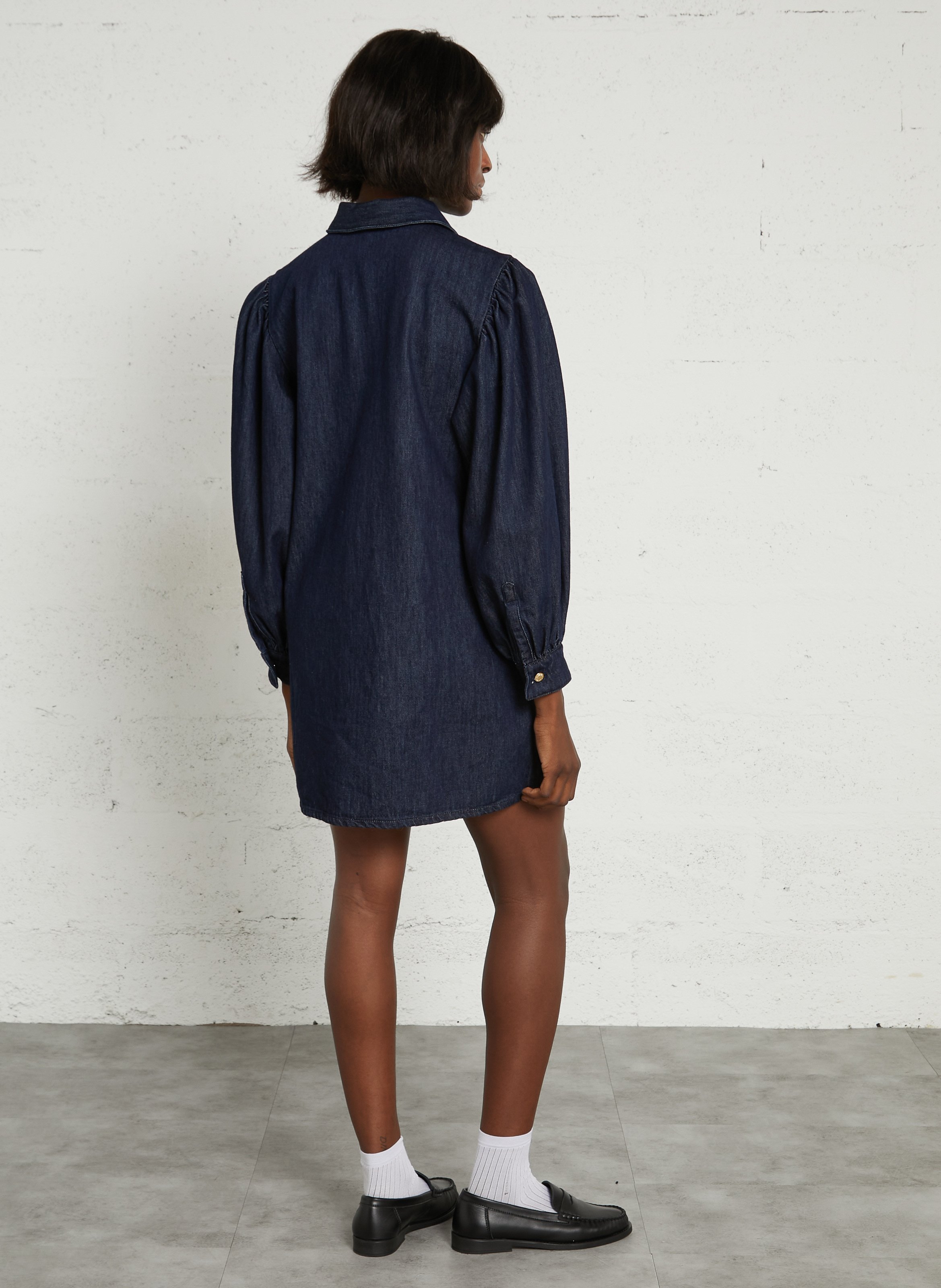 Weites Denim-Kleid aus Baumwolle DES PETITS HAUTS Blau