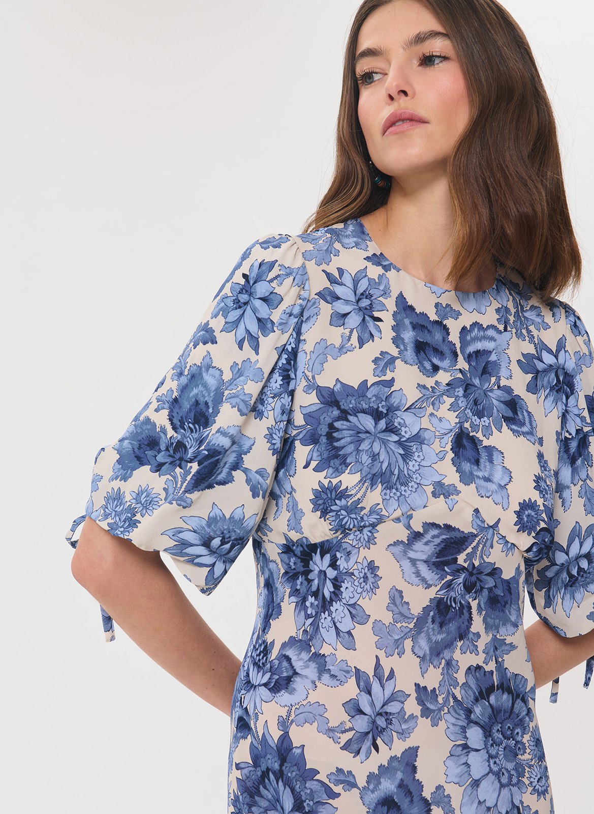 Fitted printed midi dress TARA JARMON Beige