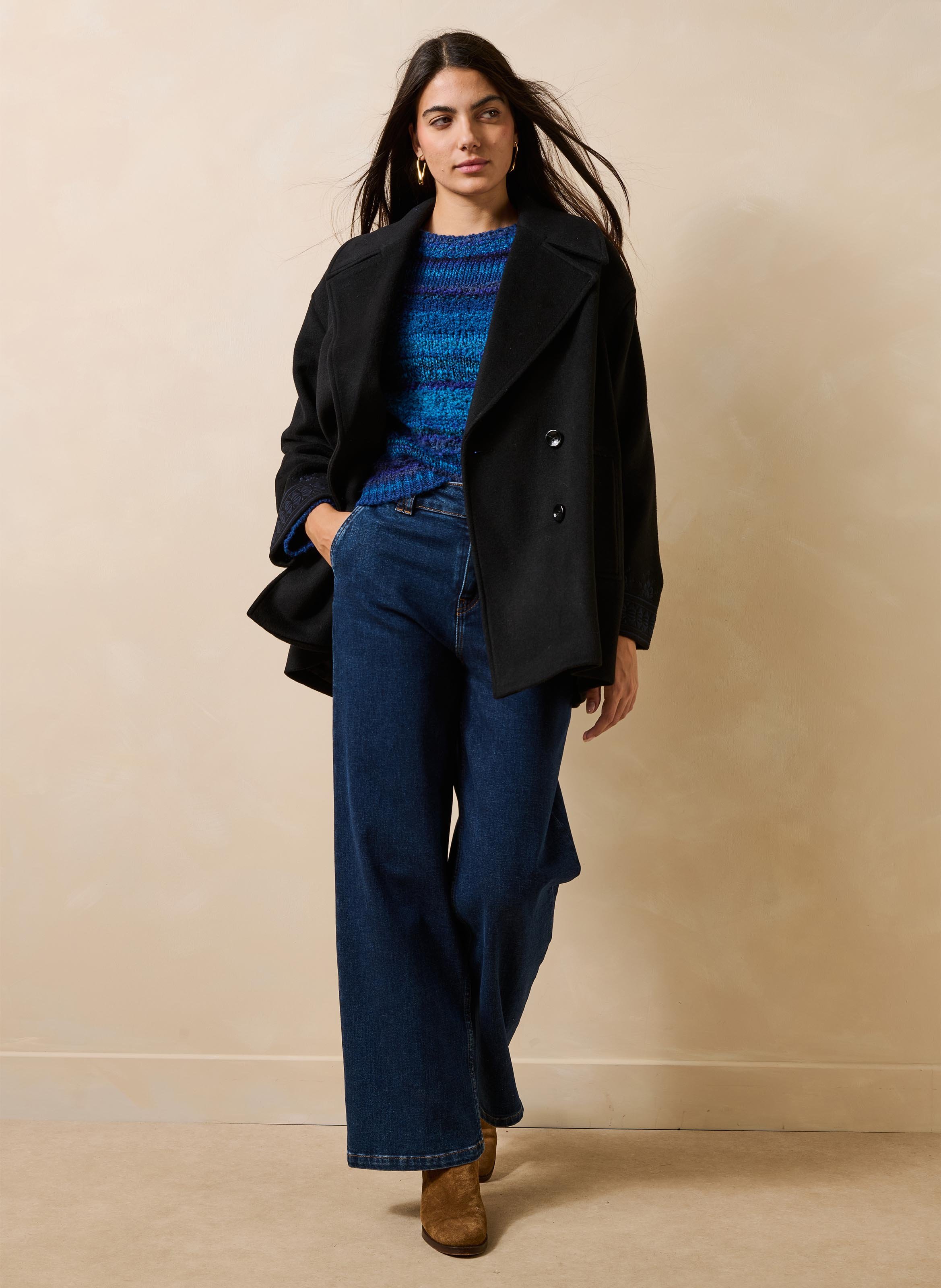 Plain straight-cut peacoat in a wool blend LA FEE MARABOUTEE Multicolored