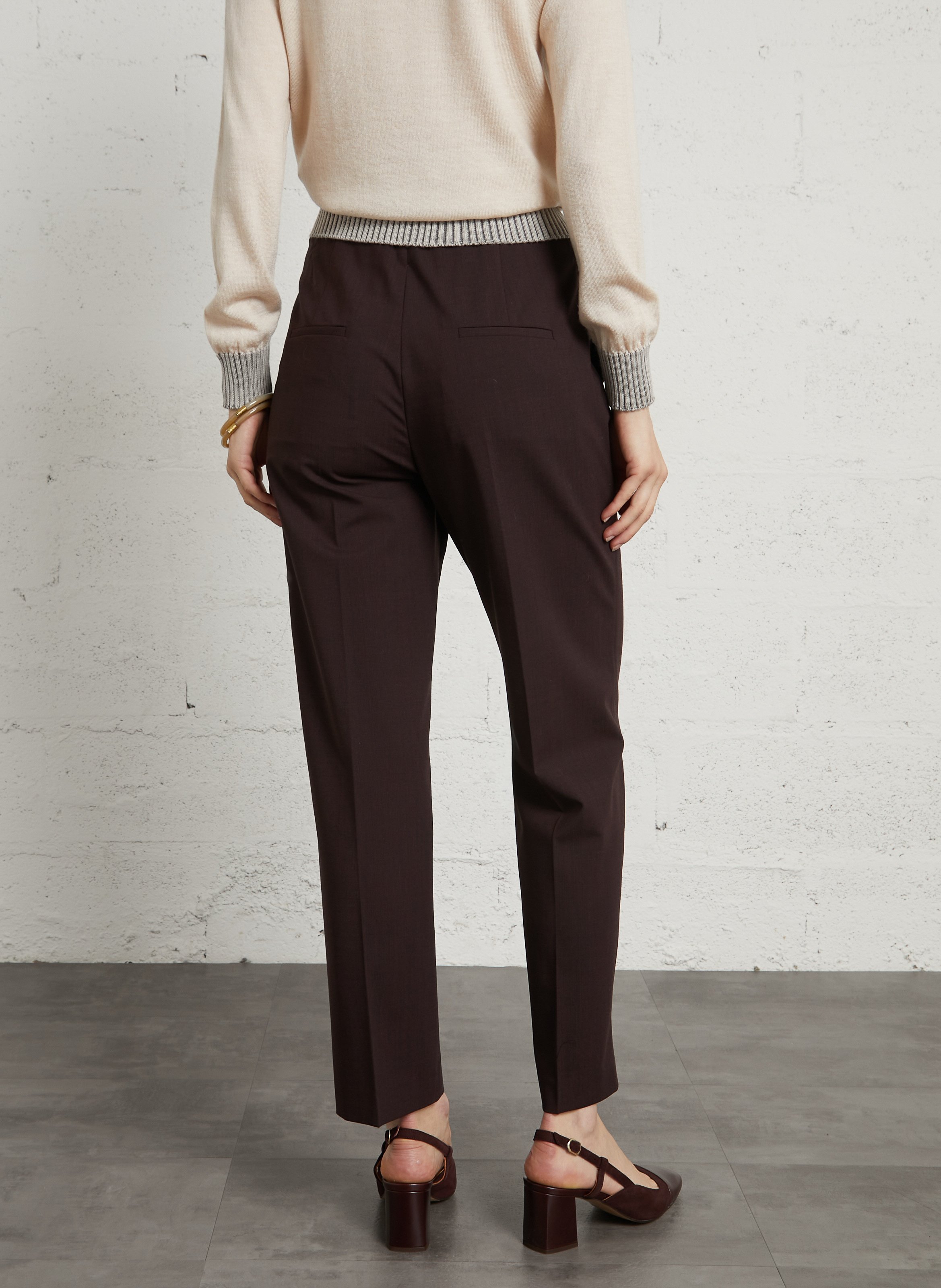 Pantalon slim en laine mélangée MOMONI Marron