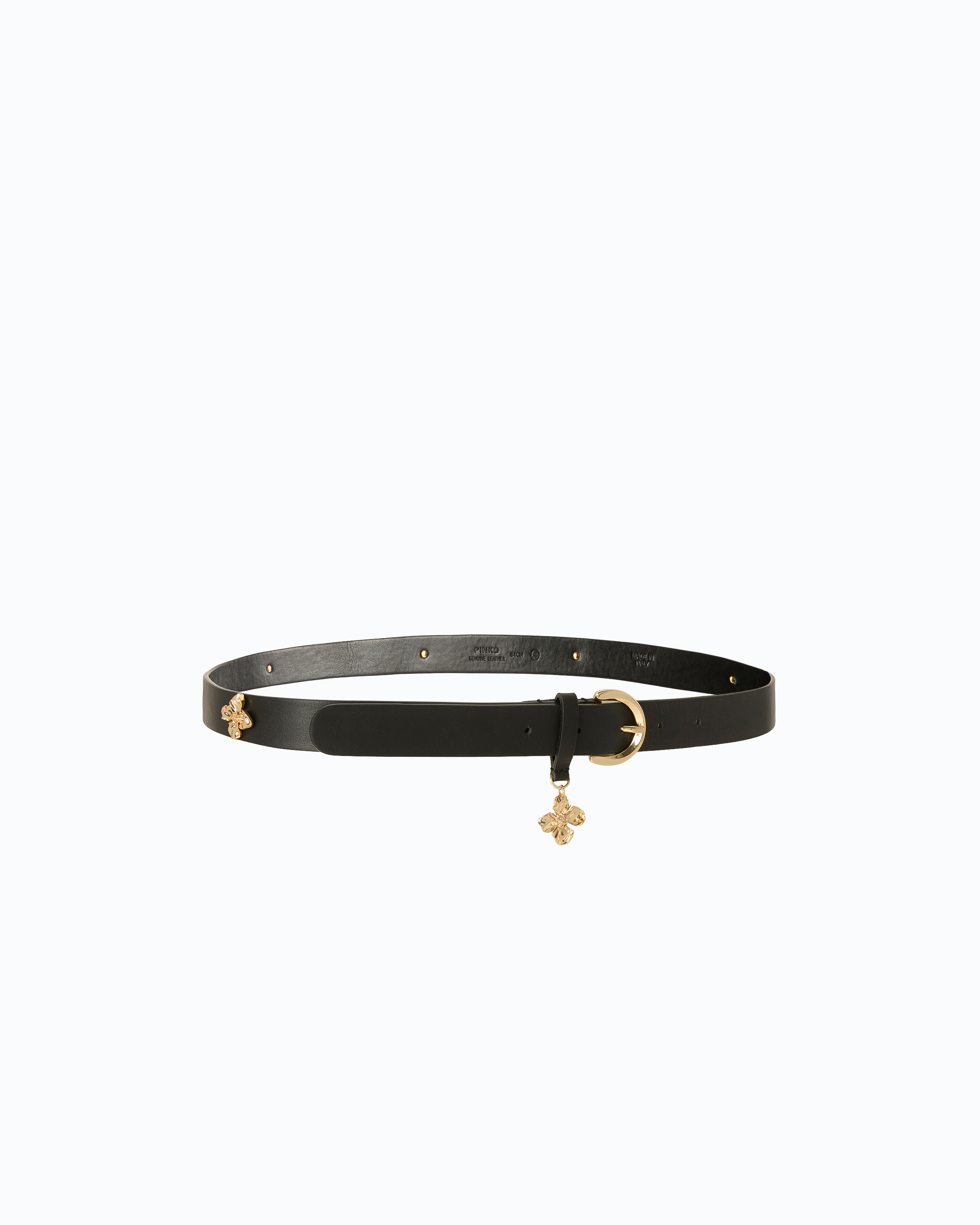 Leather belt with flower-shaped studs, 2 cm PINKO Multicolored