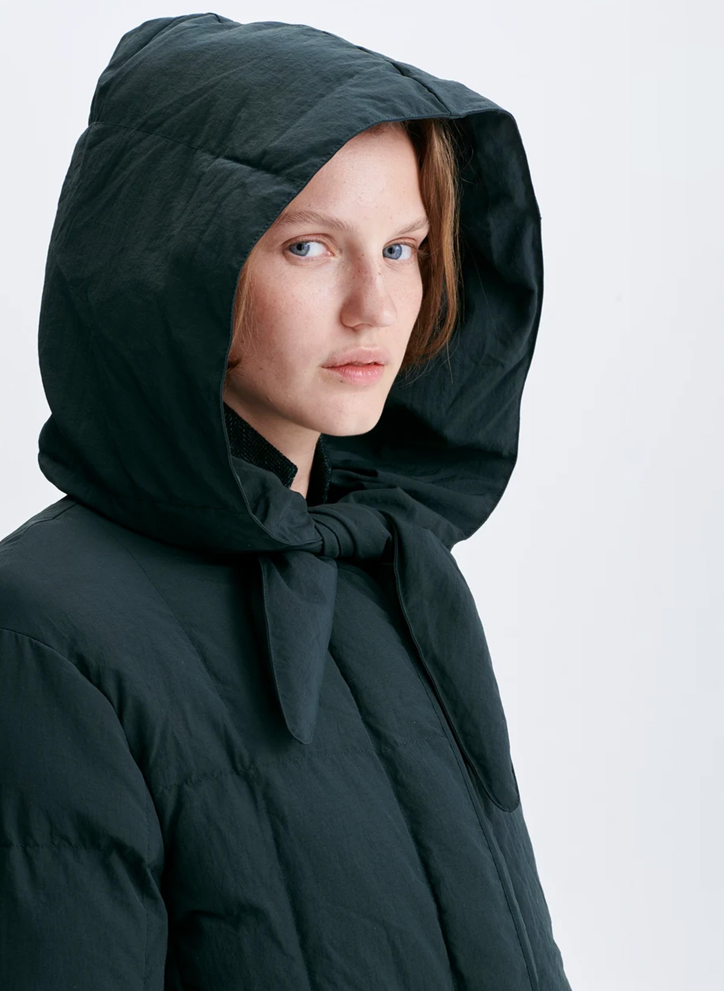 Plain long hooded puffer jacket VANESSA BRUNO Green