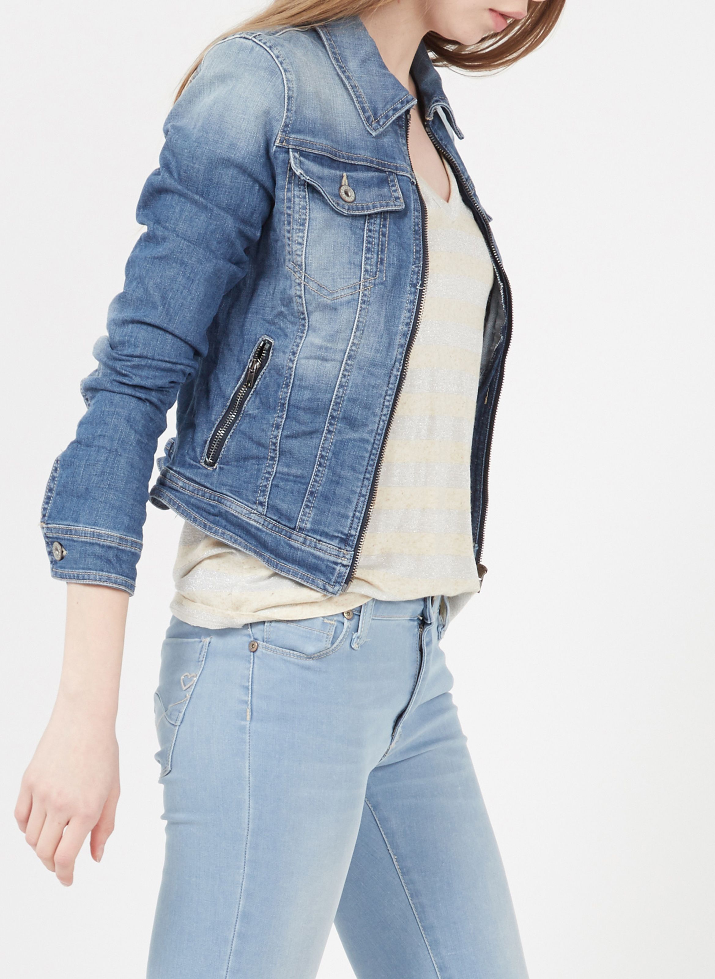 Zip-up Denim Jacket With Classic Collar Blu Denim Please - Women ...