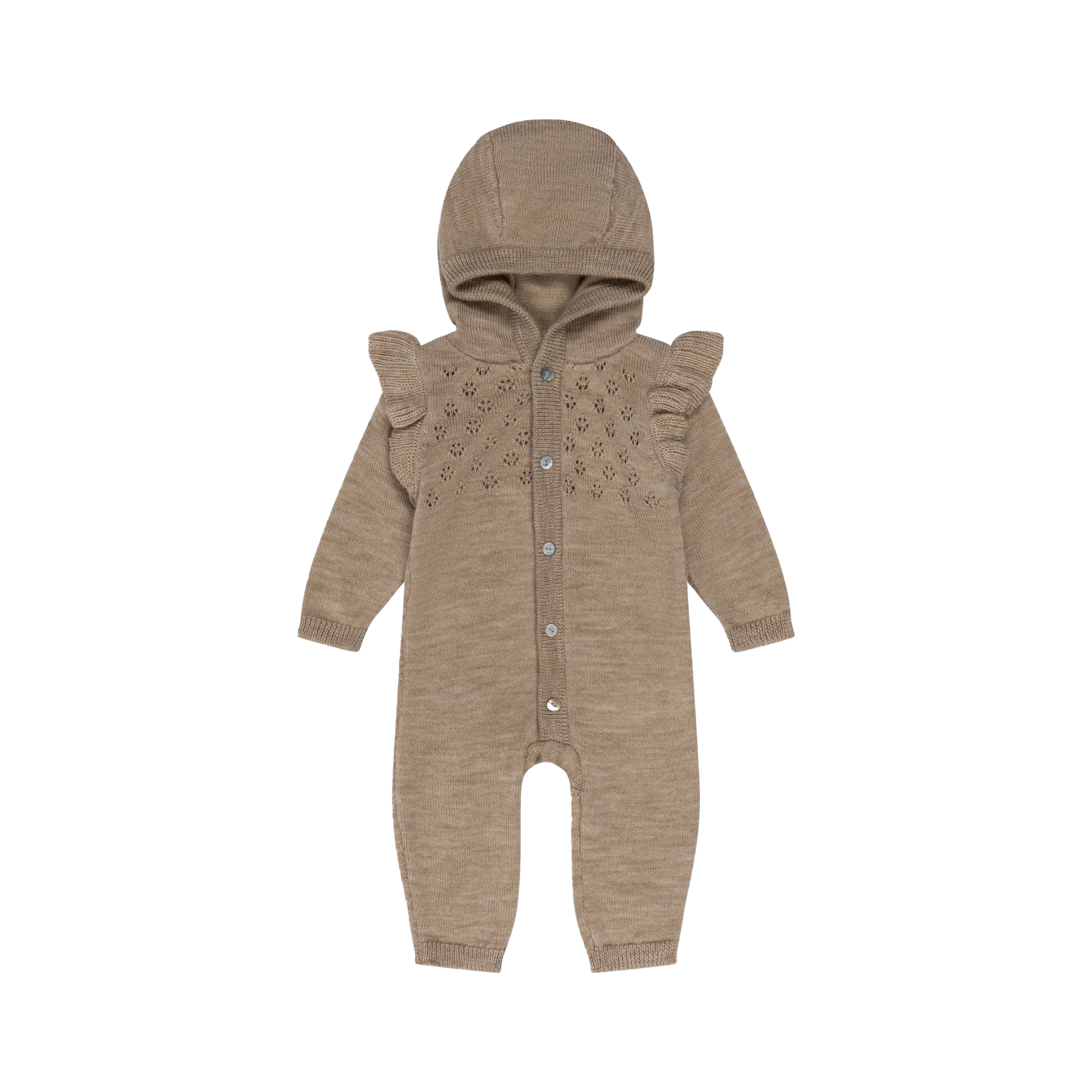 Grenouillère à capuche en laine KONGES SLOJD Marron