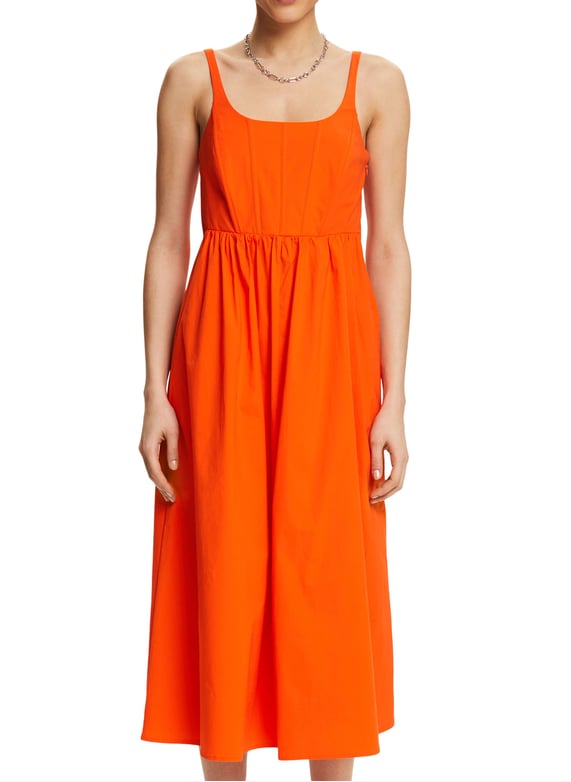 Midi dress with straps in blended cotton Orange Esprit - Women | Place des Tendances Midi dress with straps in blended cotton Orange Esprit - Women | Place des Tendances